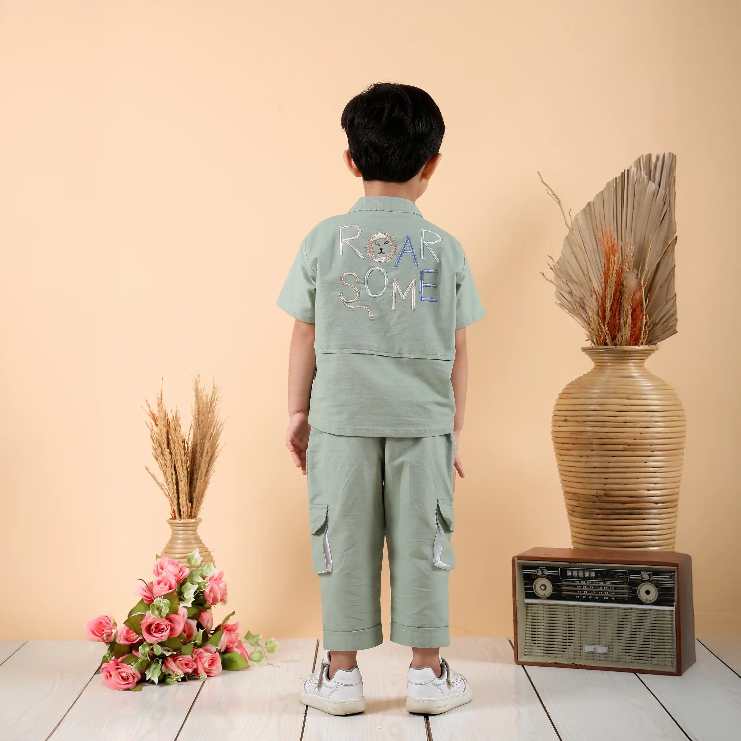 Heena Green  Pure Linen Co-ord Set with “Roarsome” Embroidery & 3D Pockets