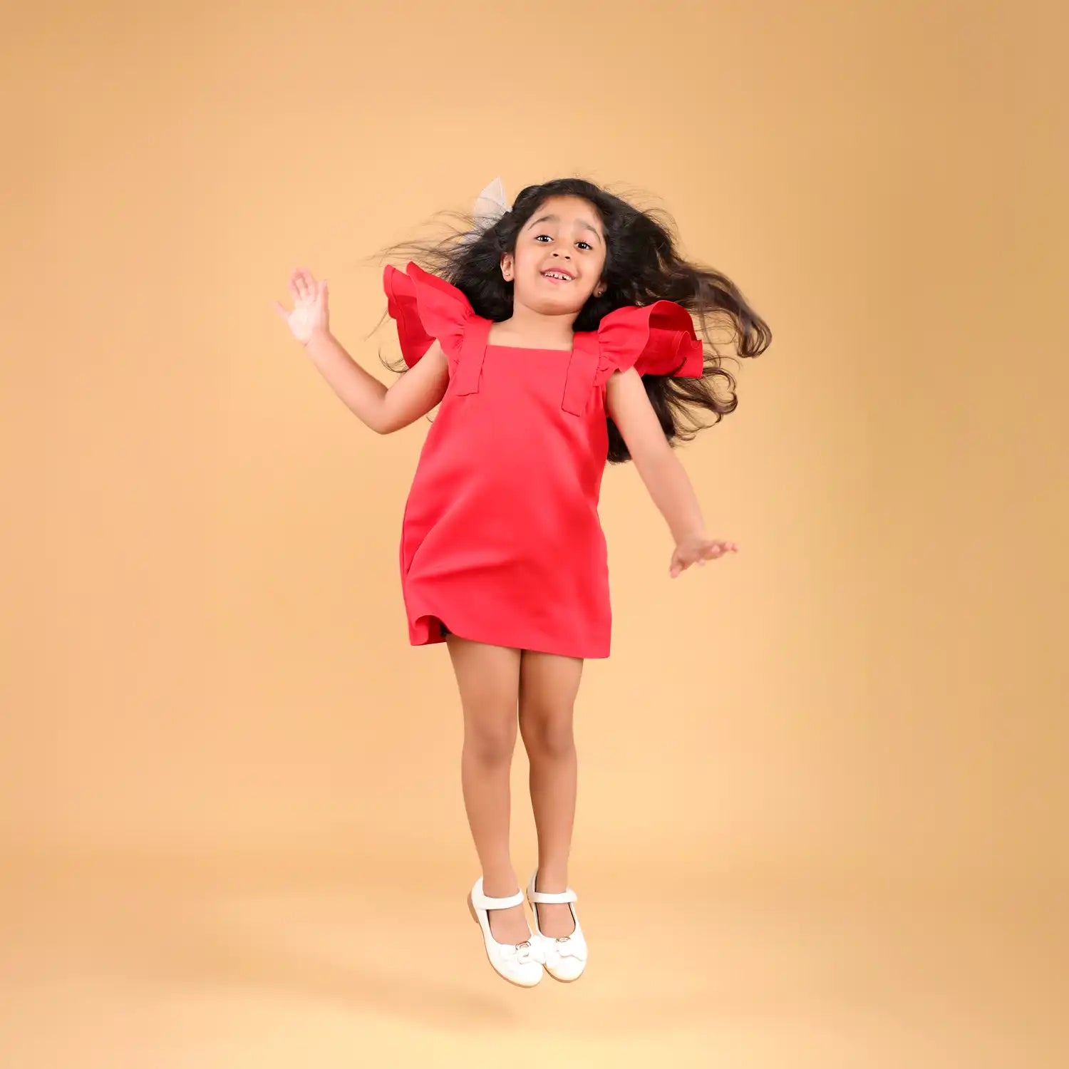 Ruffled Sleeves Red Mini Dress