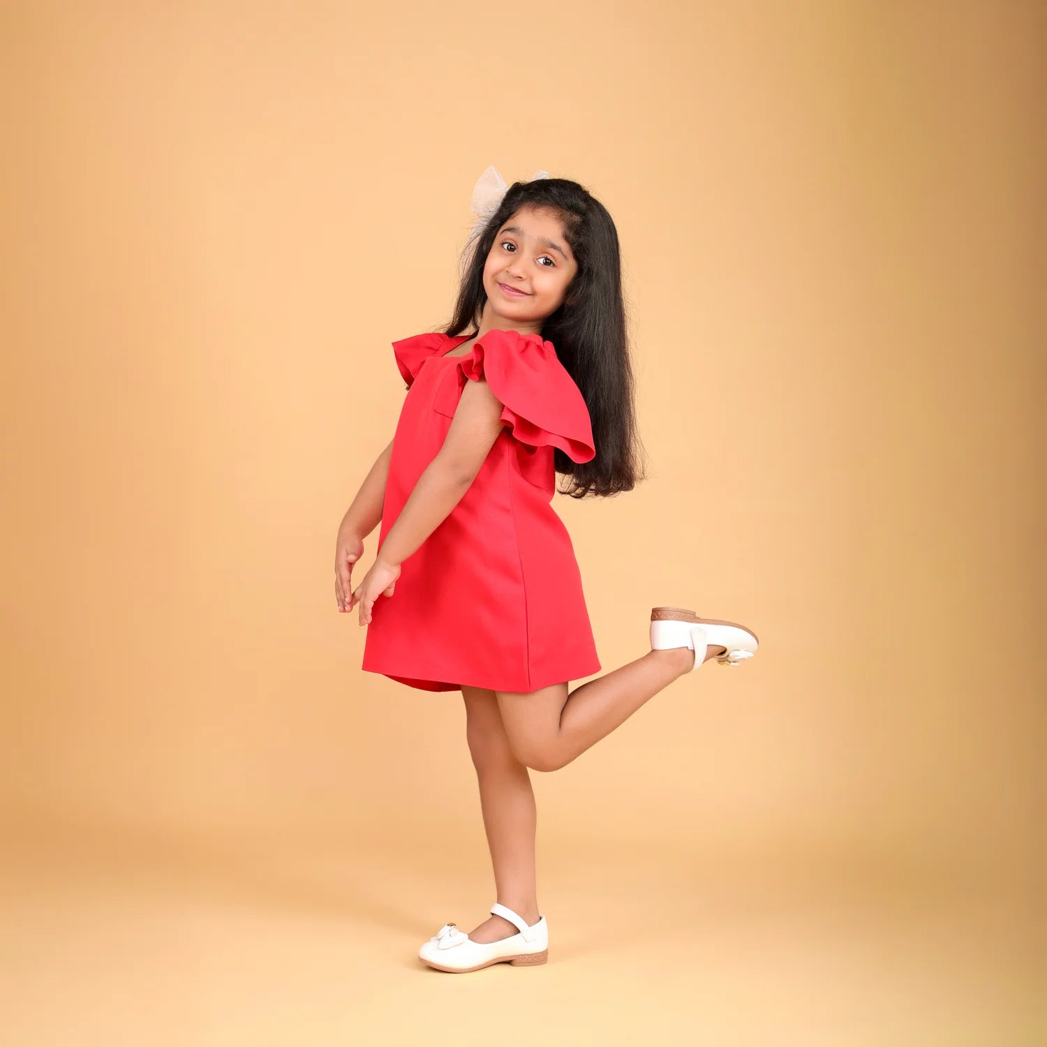 Ruffled Sleeves Red Mini Dress