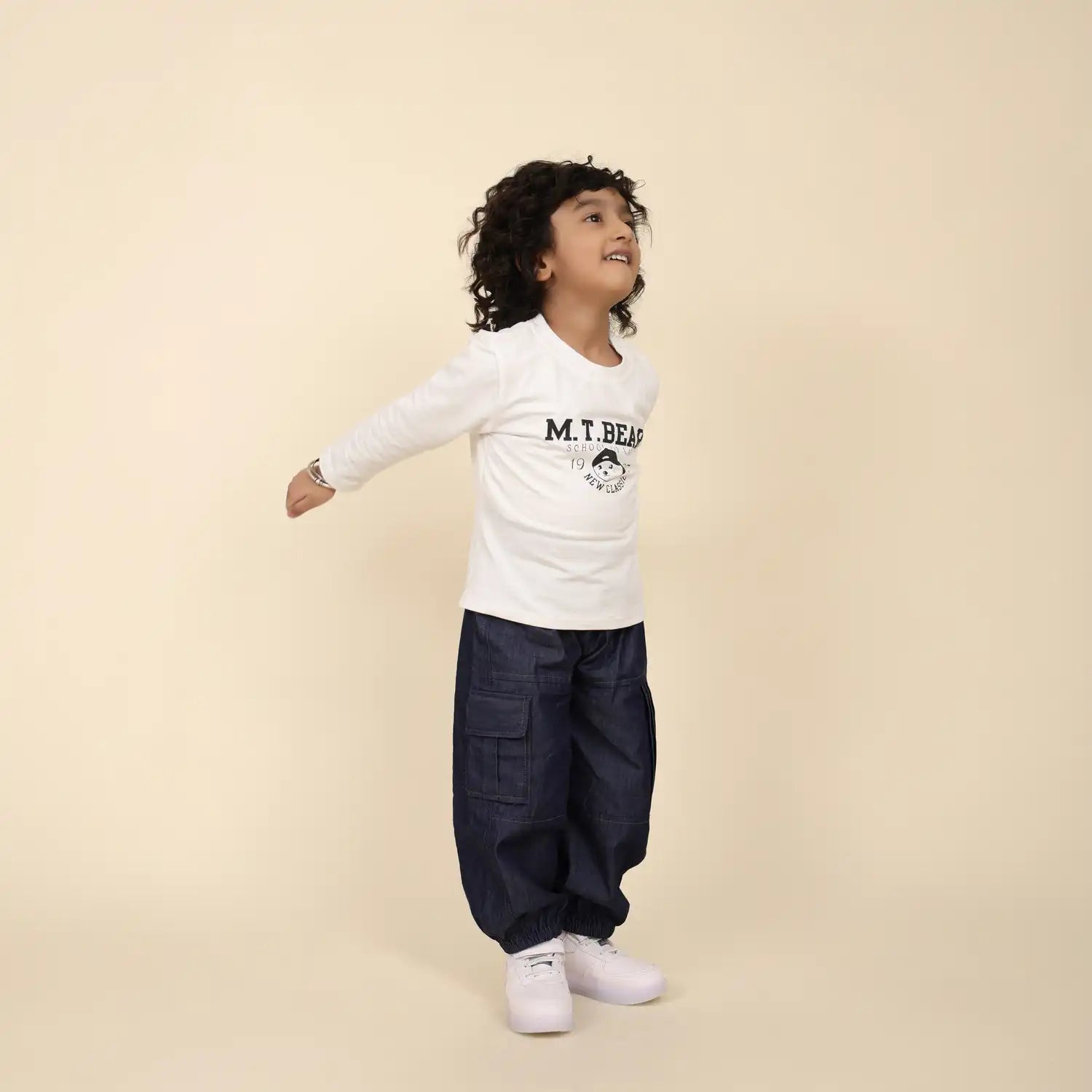 Denim Cargo-Style  Pants with Utility Pockets & Anchor Detail