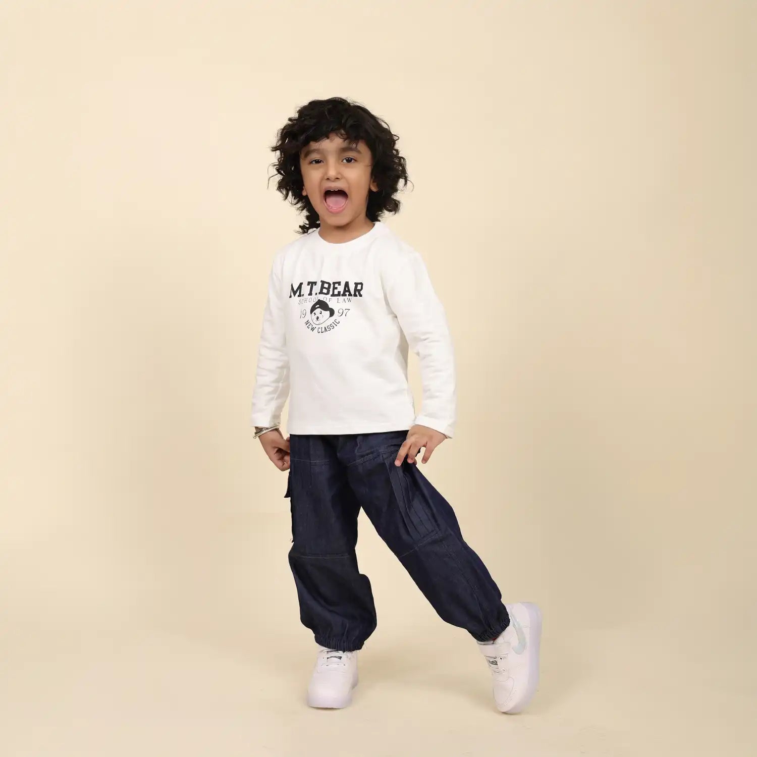 Denim Cargo-Style  Pants with Utility Pockets & Anchor Detail