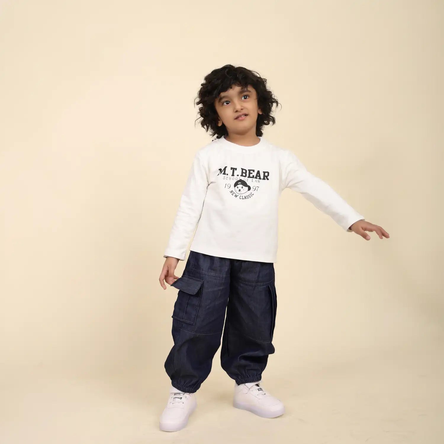 Denim Cargo-Style  Pants with Utility Pockets & Anchor Detail