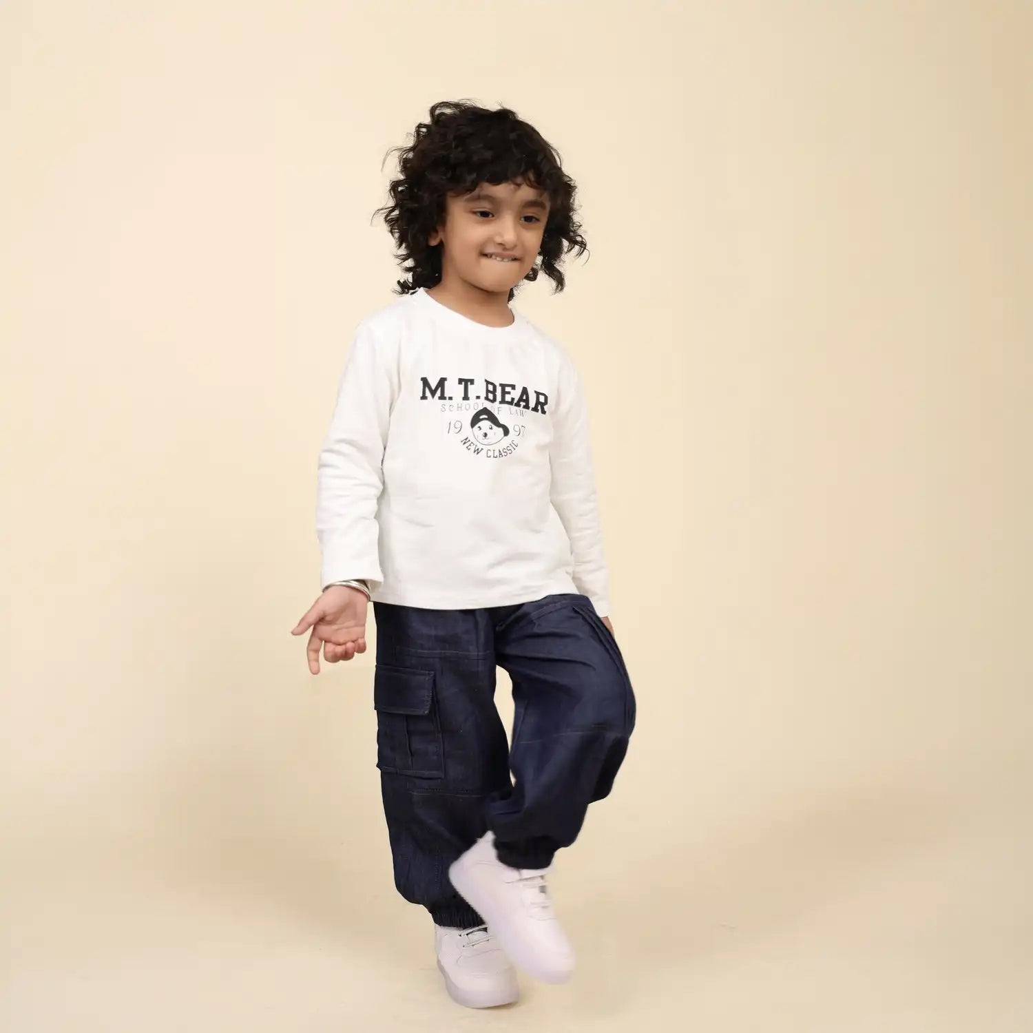 Denim Cargo-Style  Pants with Utility Pockets & Anchor Detail