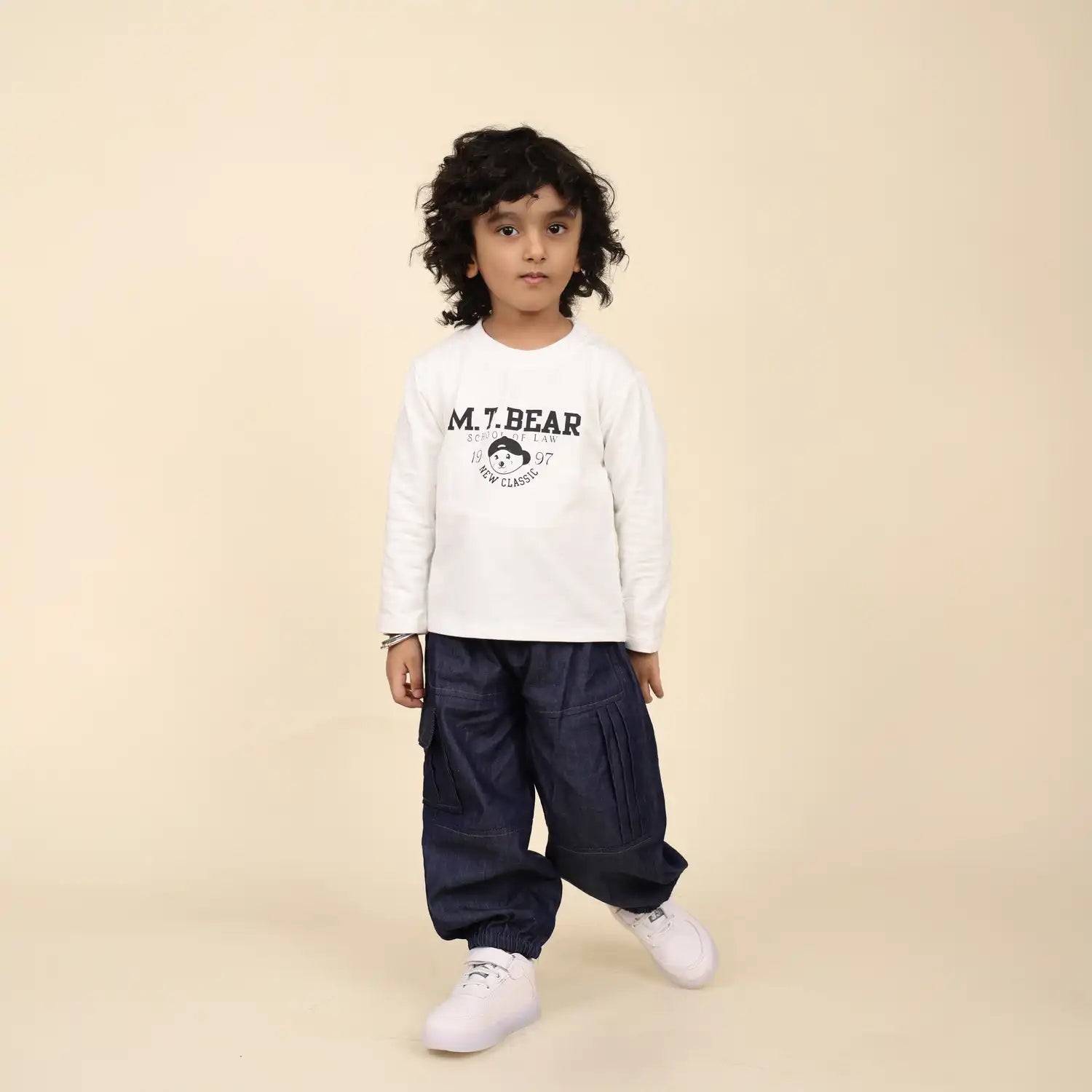 Denim Cargo-Style  Pants with Utility Pockets & Anchor Detail