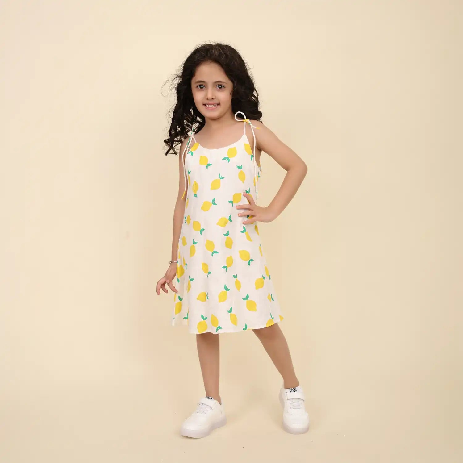 Cute Cotton-Linen Lemon Dress with Tie Straps