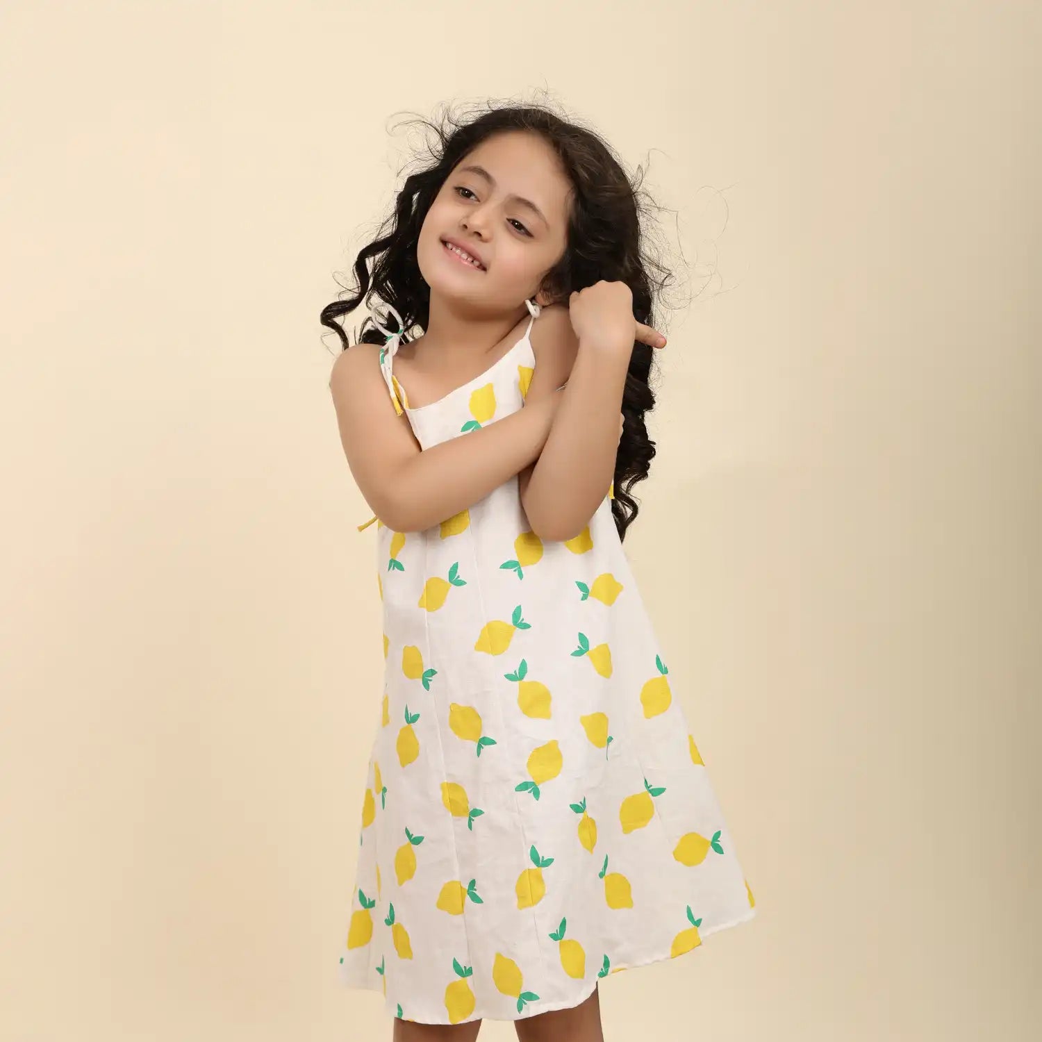 Cute Cotton-Linen Lemon Dress with Tie Straps