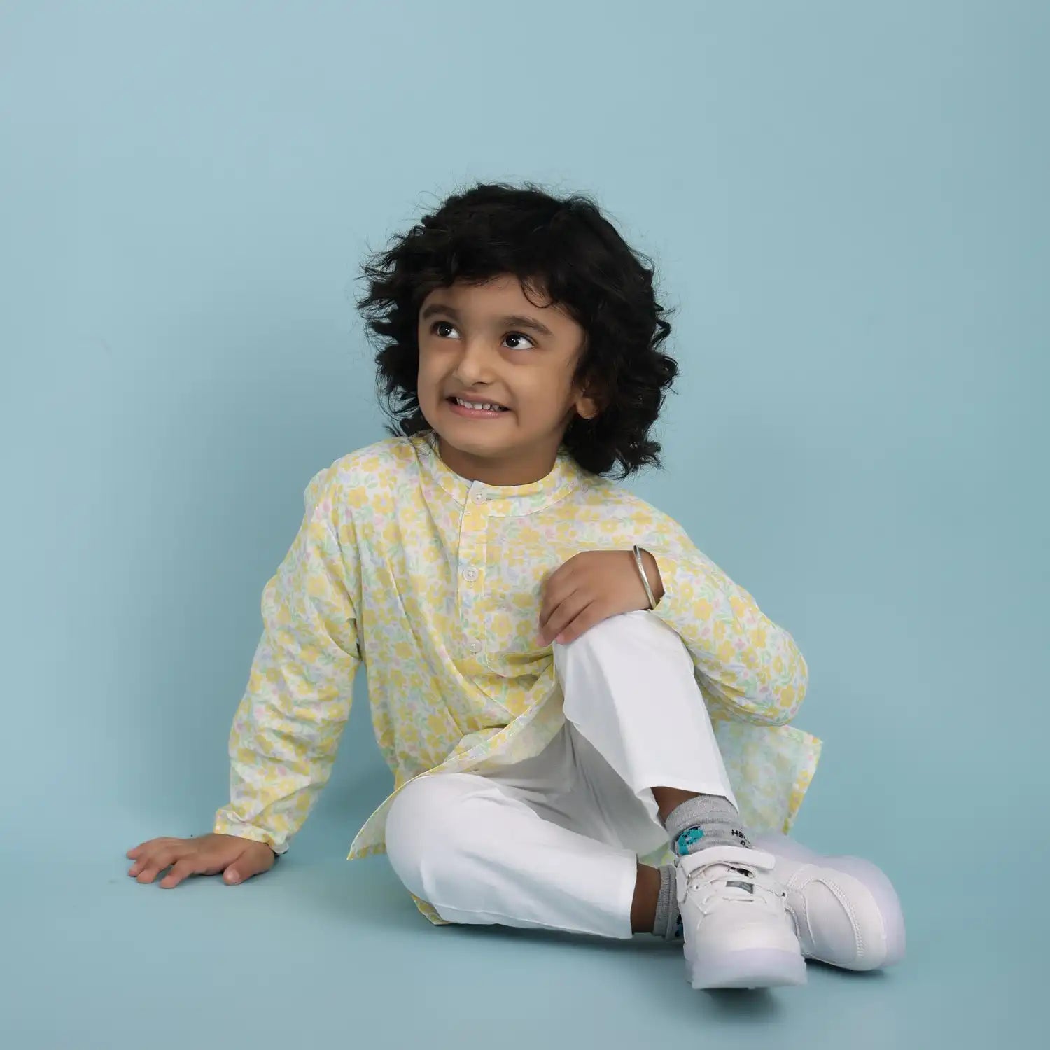 Linen Floral Kurta Pajama Set