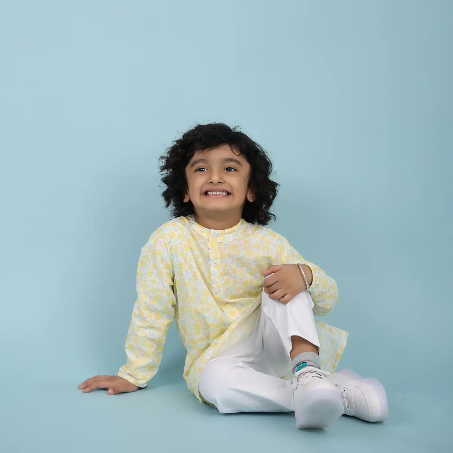Linen Floral Kurta Pajama Set