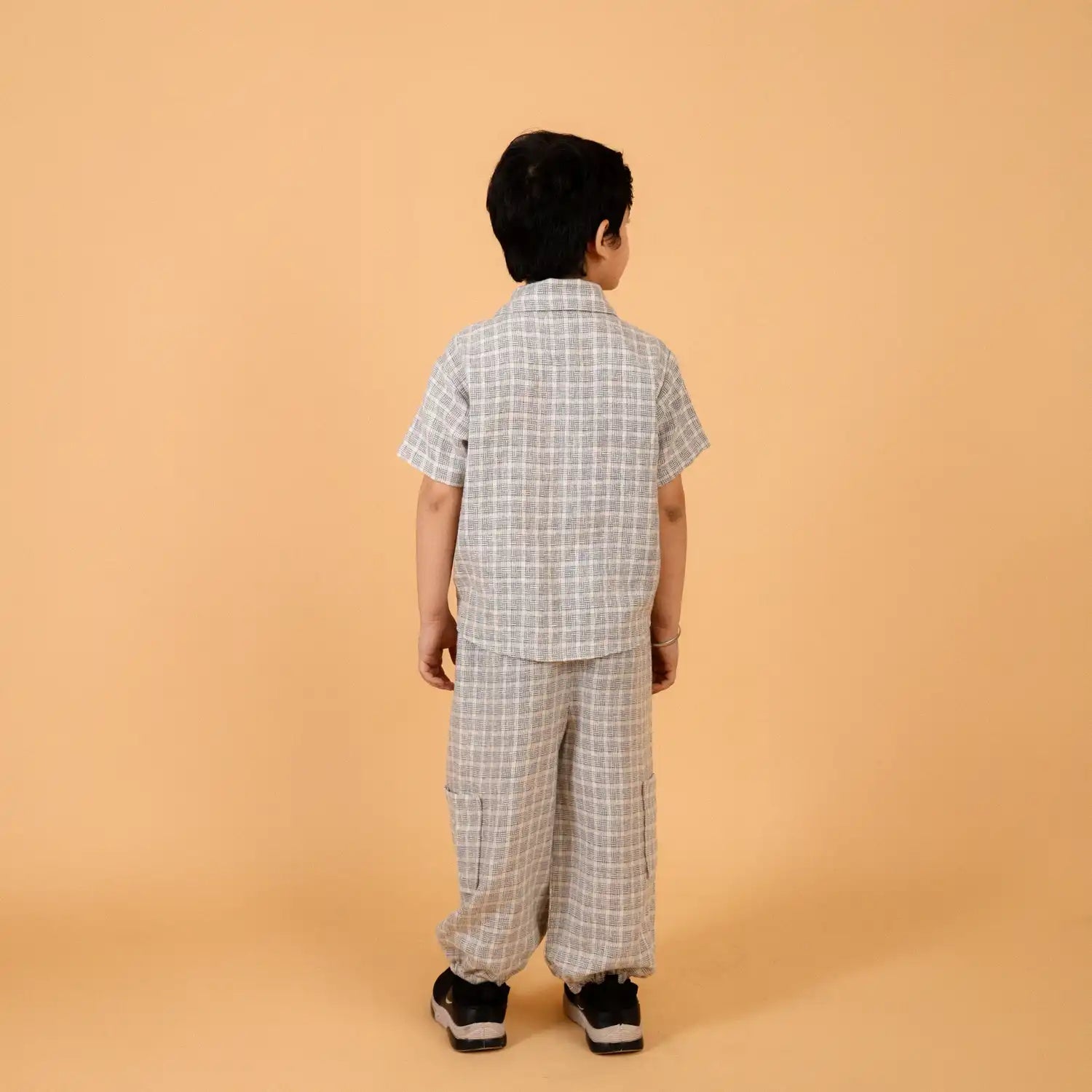 Grey Checkered Zip Shirt & Relaxed Pants Co-ord Set