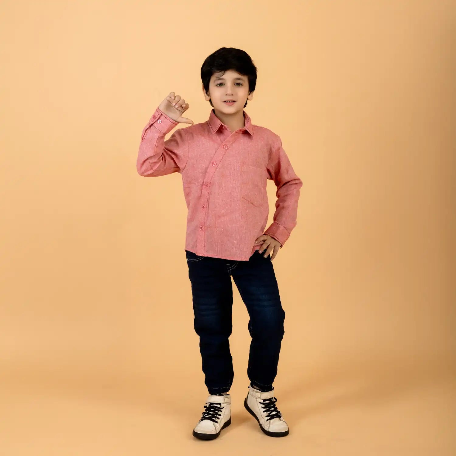 Chinese Collar Carrot Orange Linen Shirt