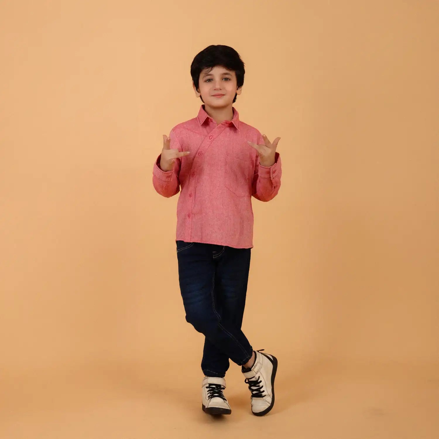 Chinese Collar Carrot Orange Linen Shirt