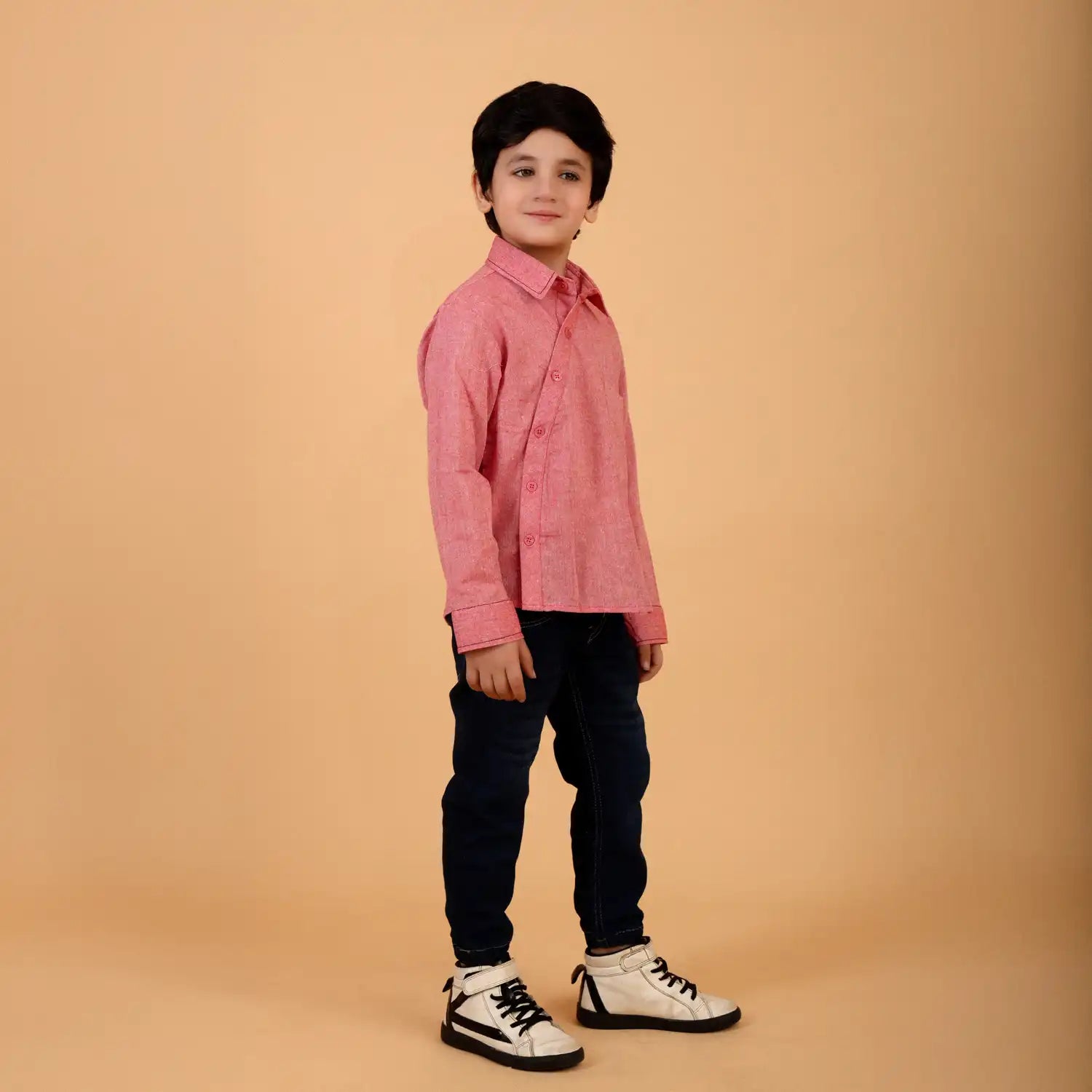 Chinese Collar Carrot Orange Linen Shirt