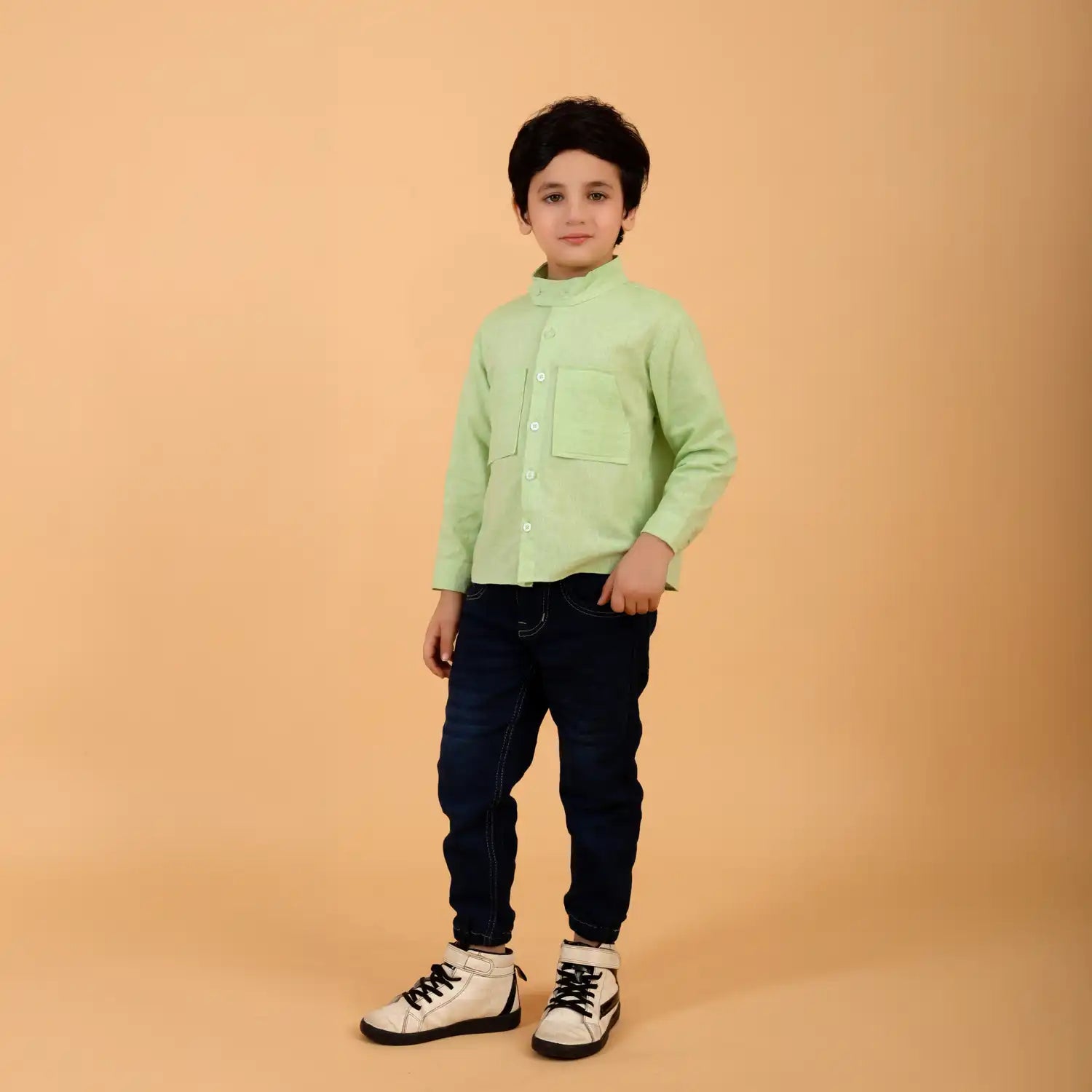 Pastel Green Linen Shirt with Oversized Pocket