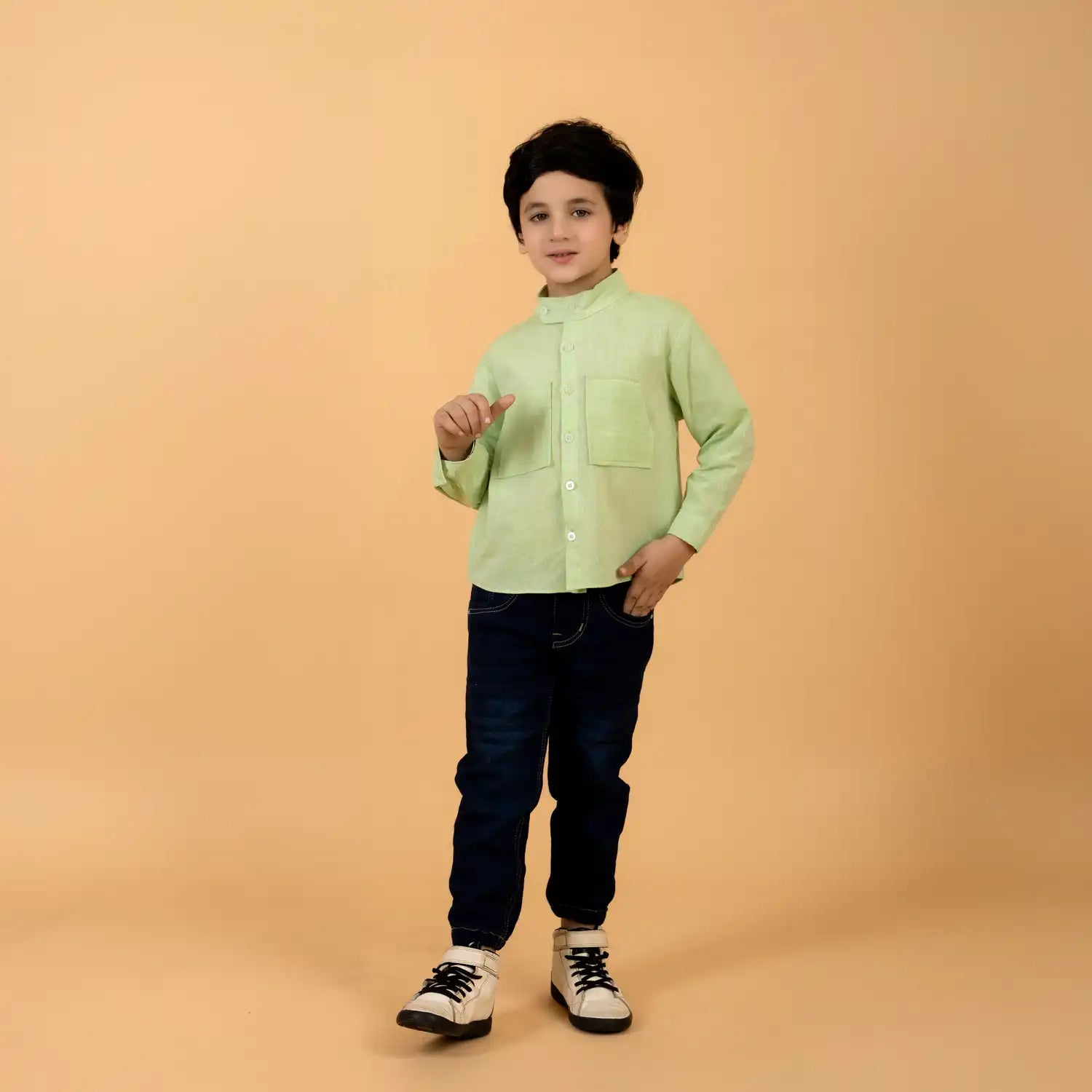 Pastel Green Linen Shirt with Oversized Pocket