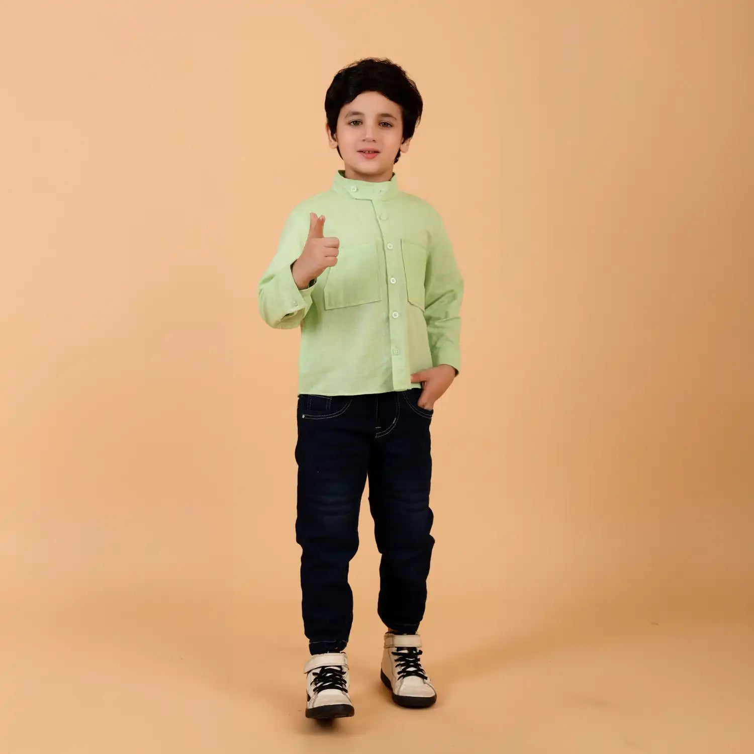 Pastel Green Linen Shirt with Oversized Pocket