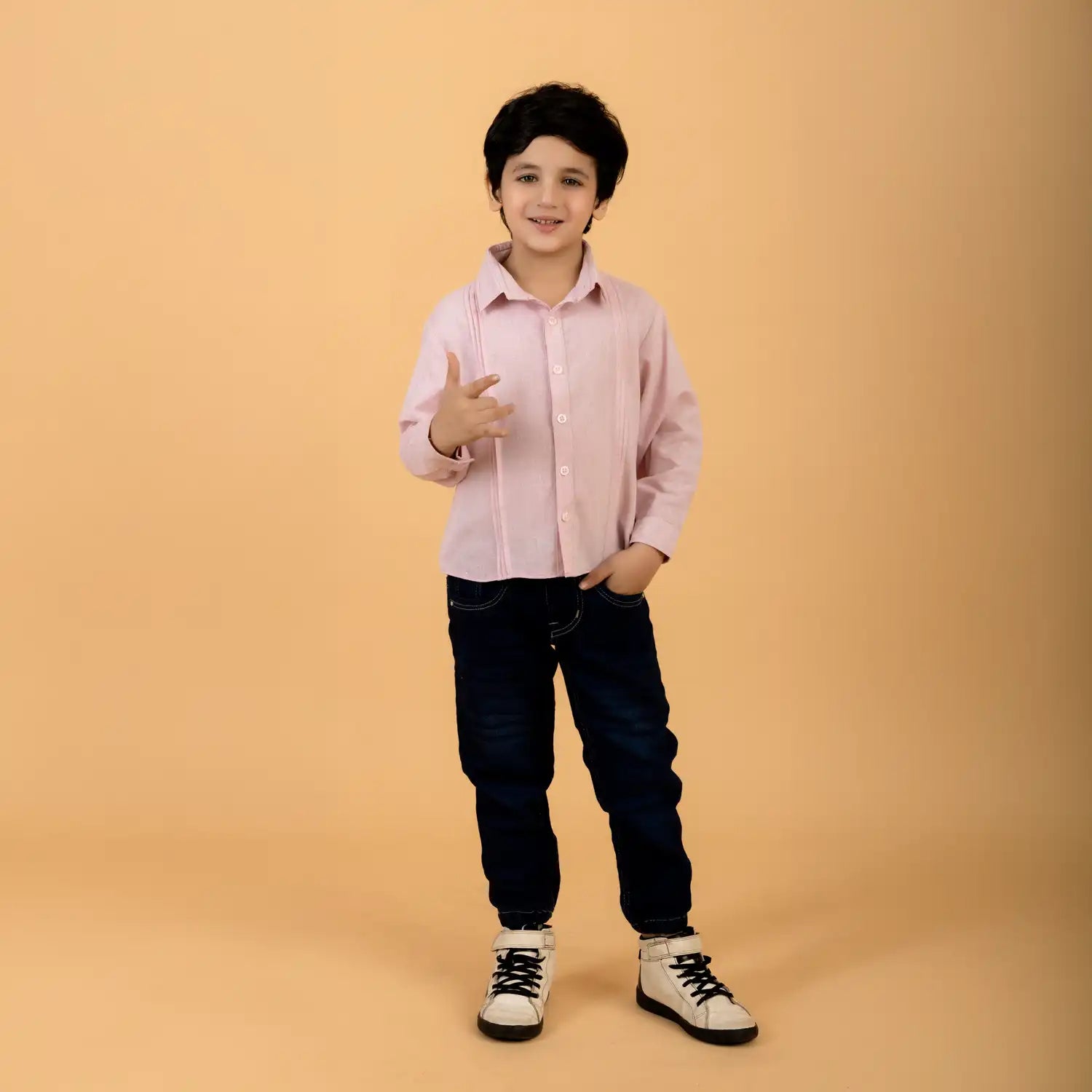 Pink Arrow Linen Shirt with Pleated Detail