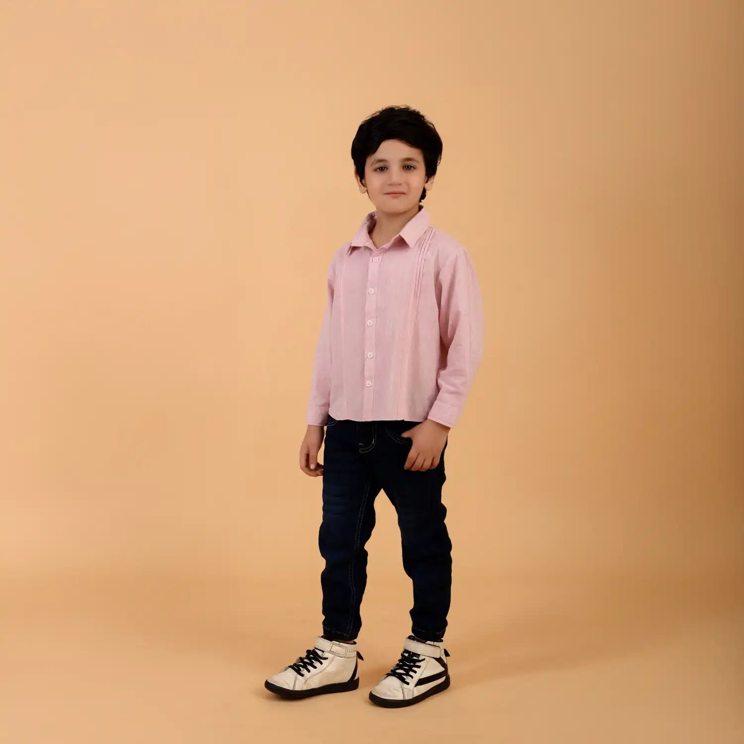 Pink Arrow Linen Shirt with Pleated Detail