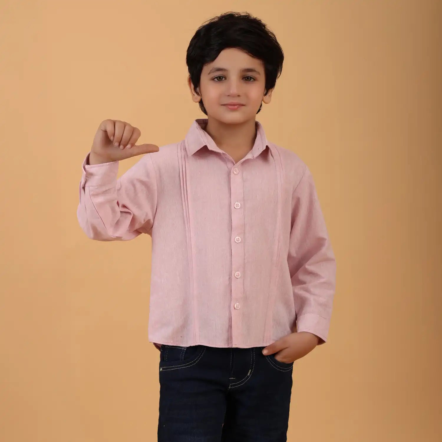 Pink Arrow Linen Shirt with Pleated Detail