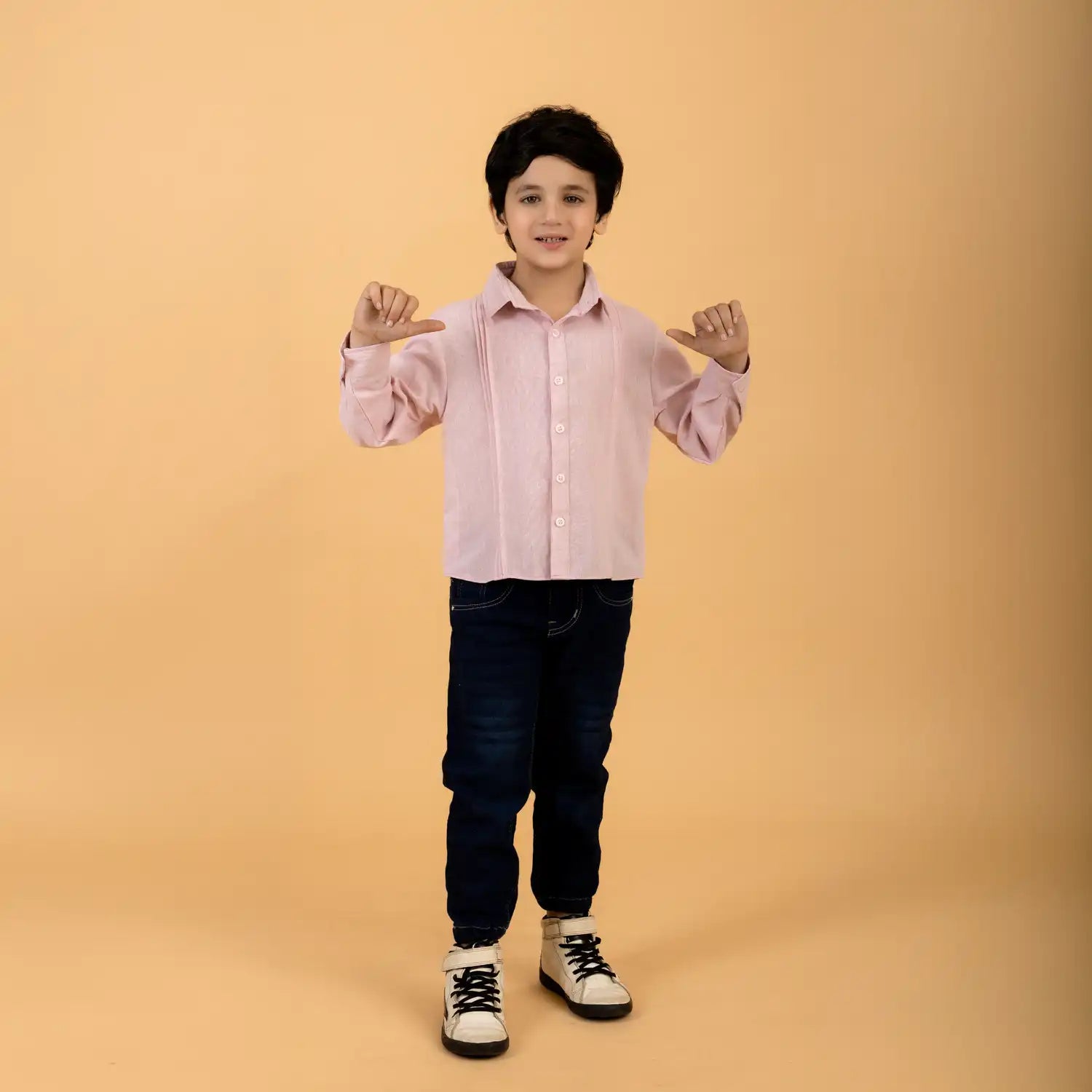 Pink Arrow Linen Shirt with Pleated Detail