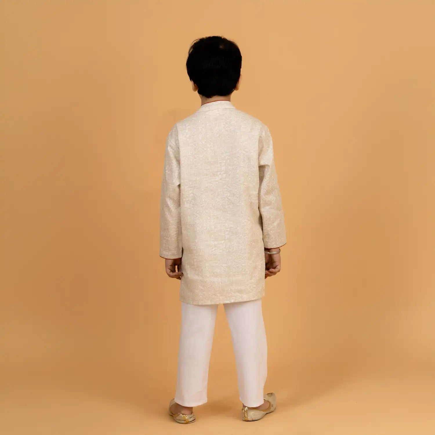Abstract Beige Linen Kurta with White Cotton Pajama