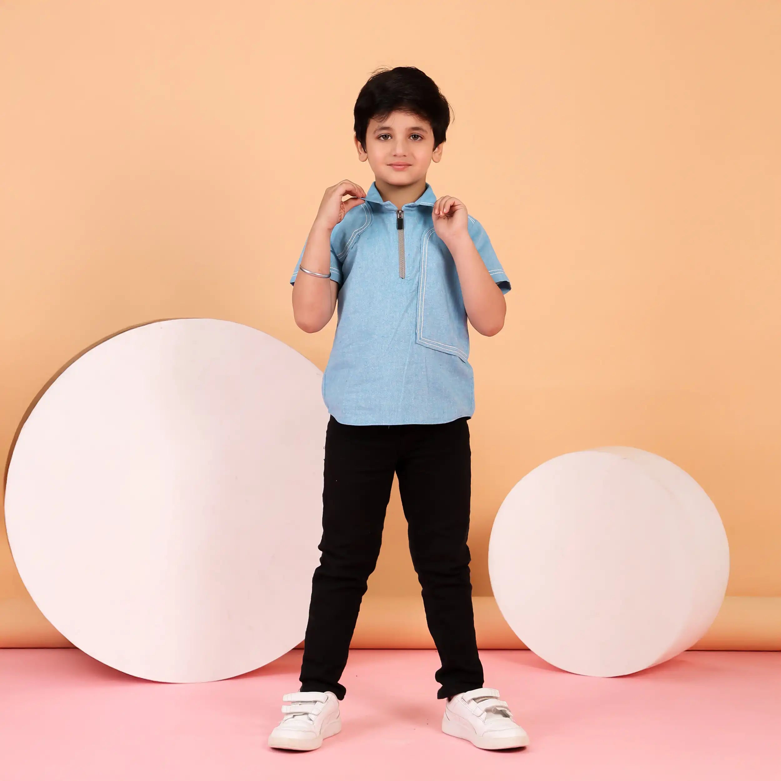 Zipper Collar Blue  Casual Shirt