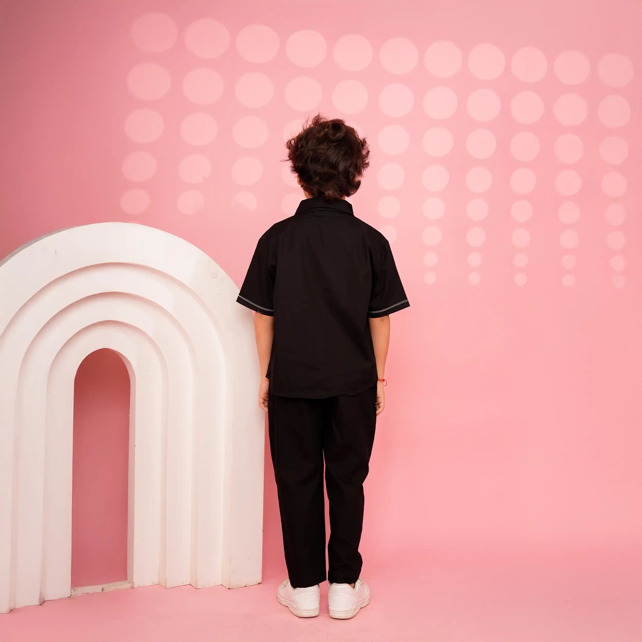 Black Anchor Detailed Co-ord Set with Twin Zipper Pattern