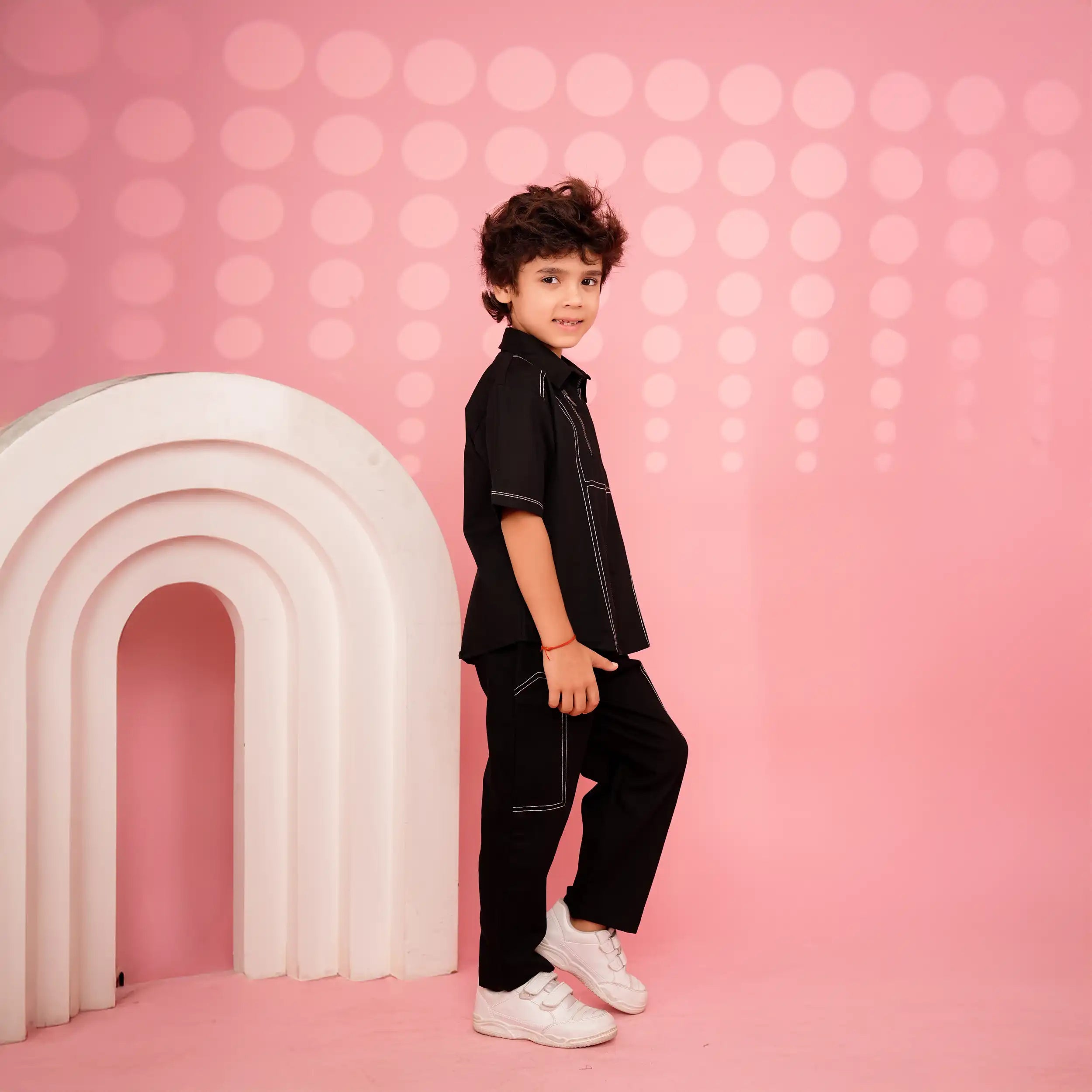 Black Anchor Detailed Co-ord Set with Twin Zipper Pattern