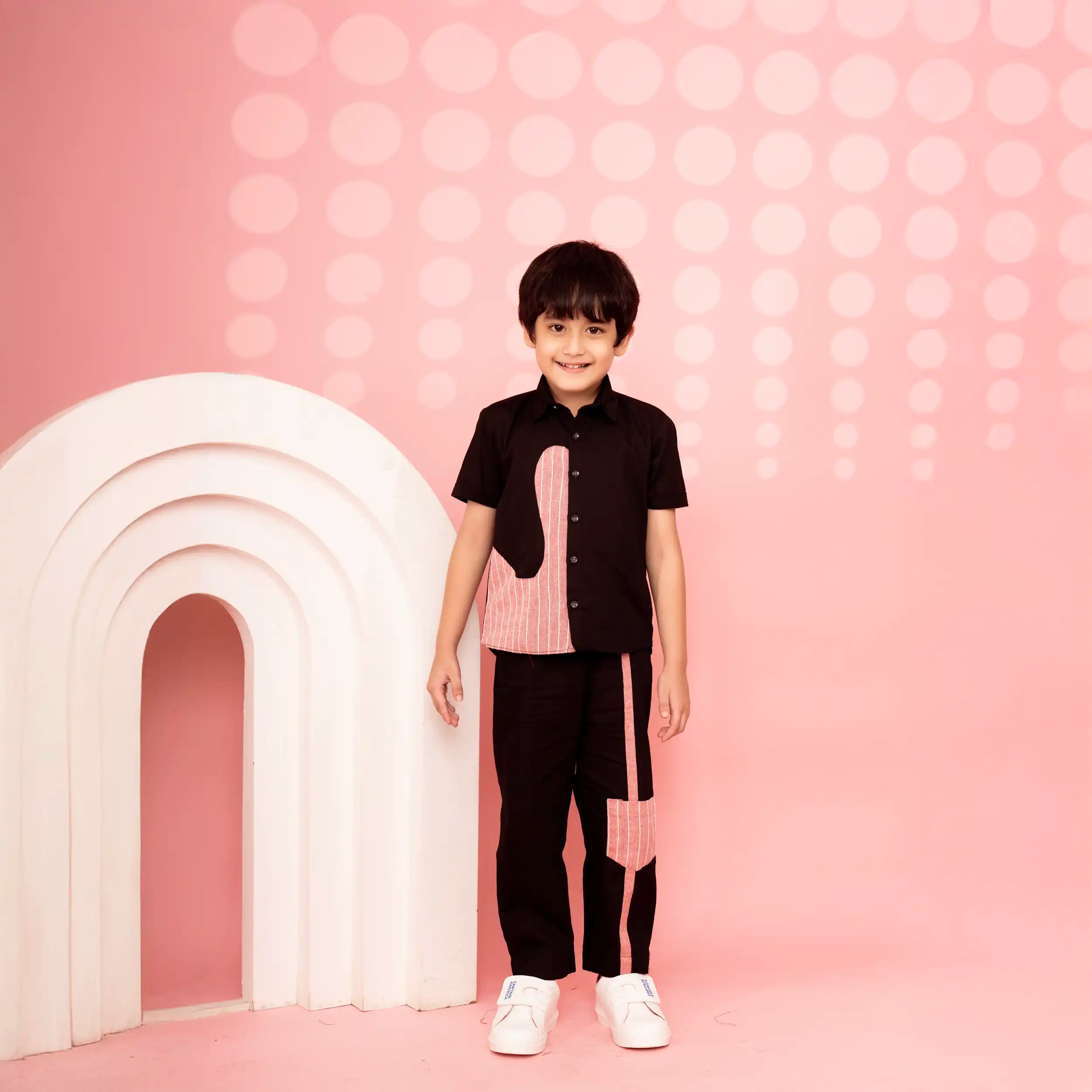 Black & Red  Abstract Denim Co-ord Set for Kids