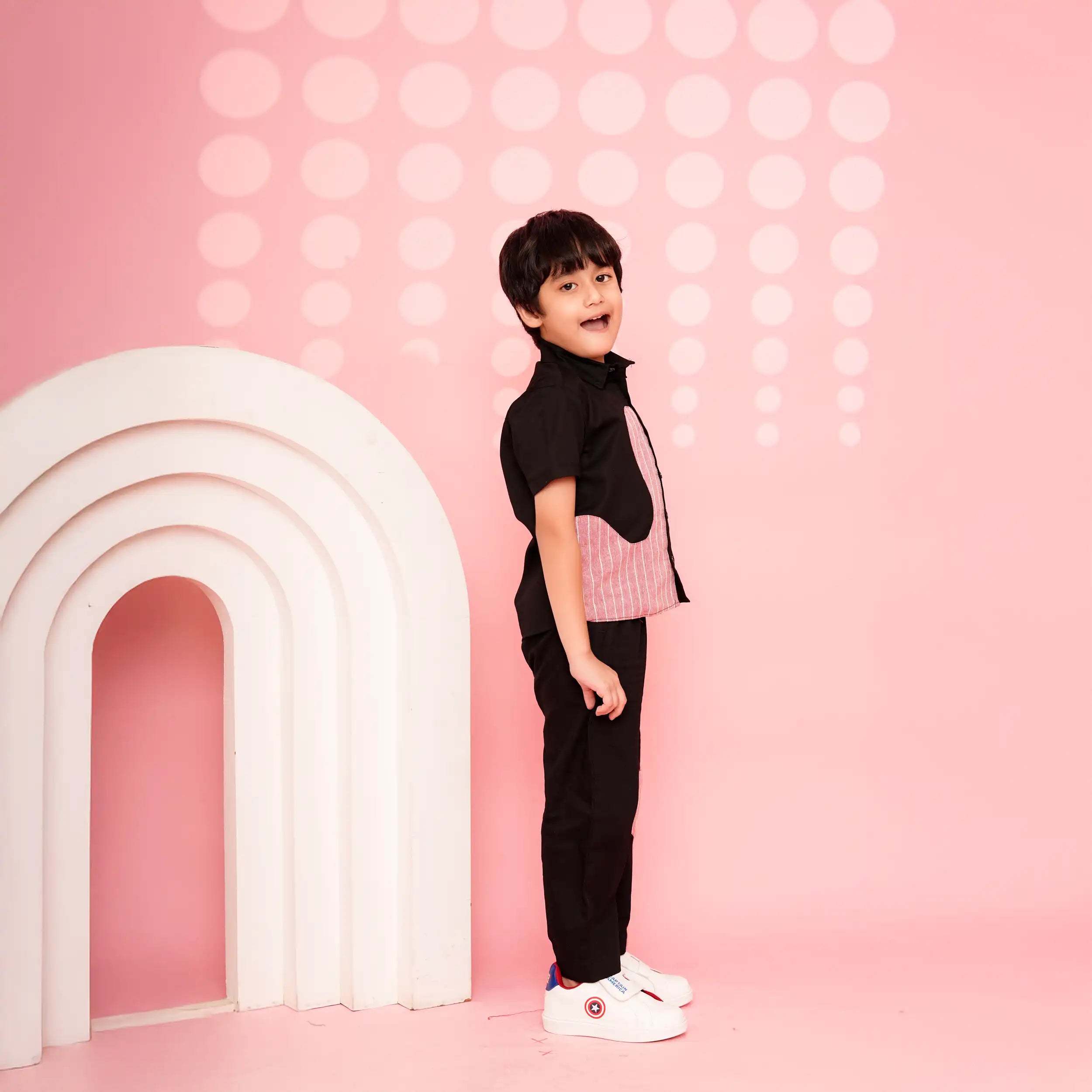 Black & Red  Abstract Denim Co-ord Set for Kids