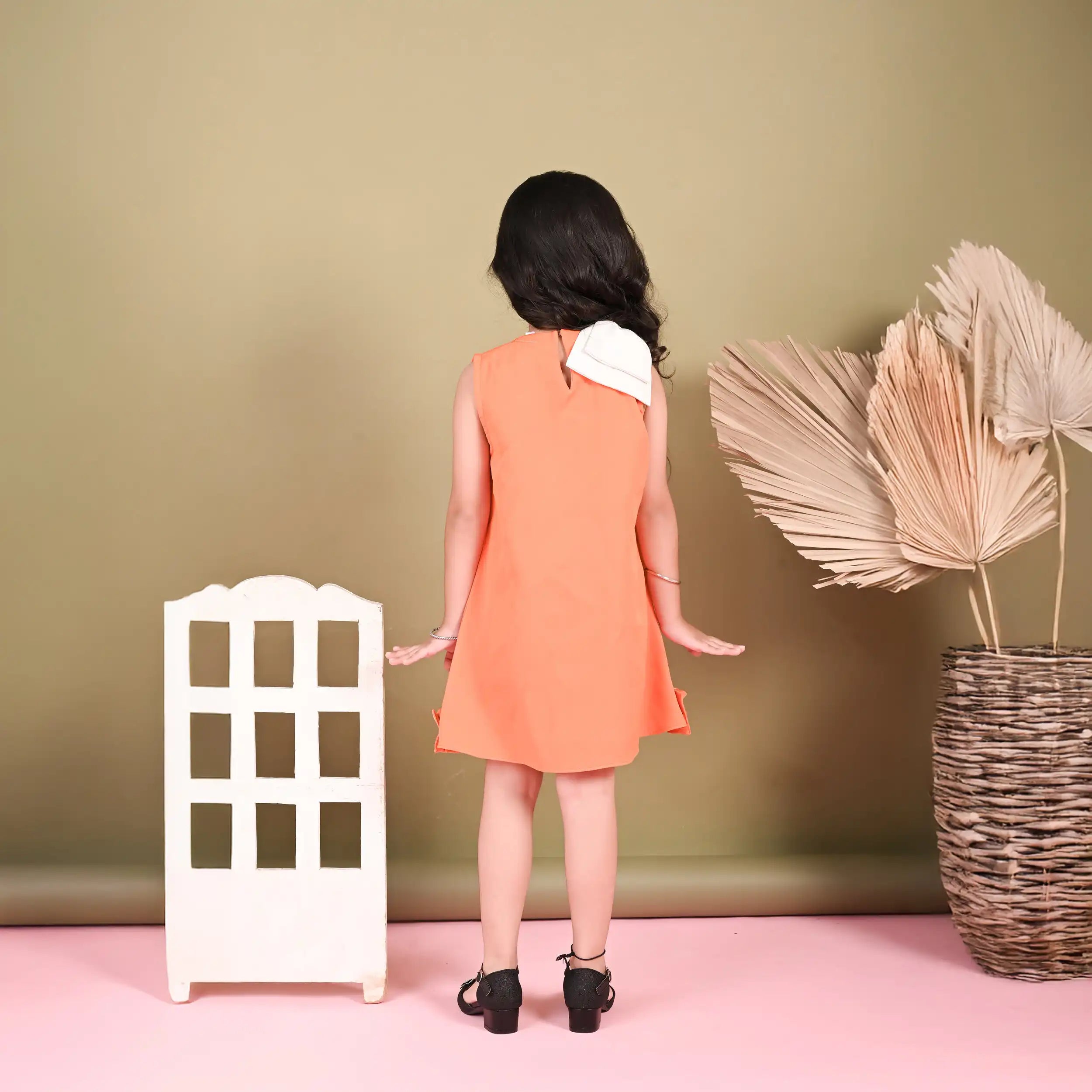 Citrus Charm  Bow Dress With Pleated Border