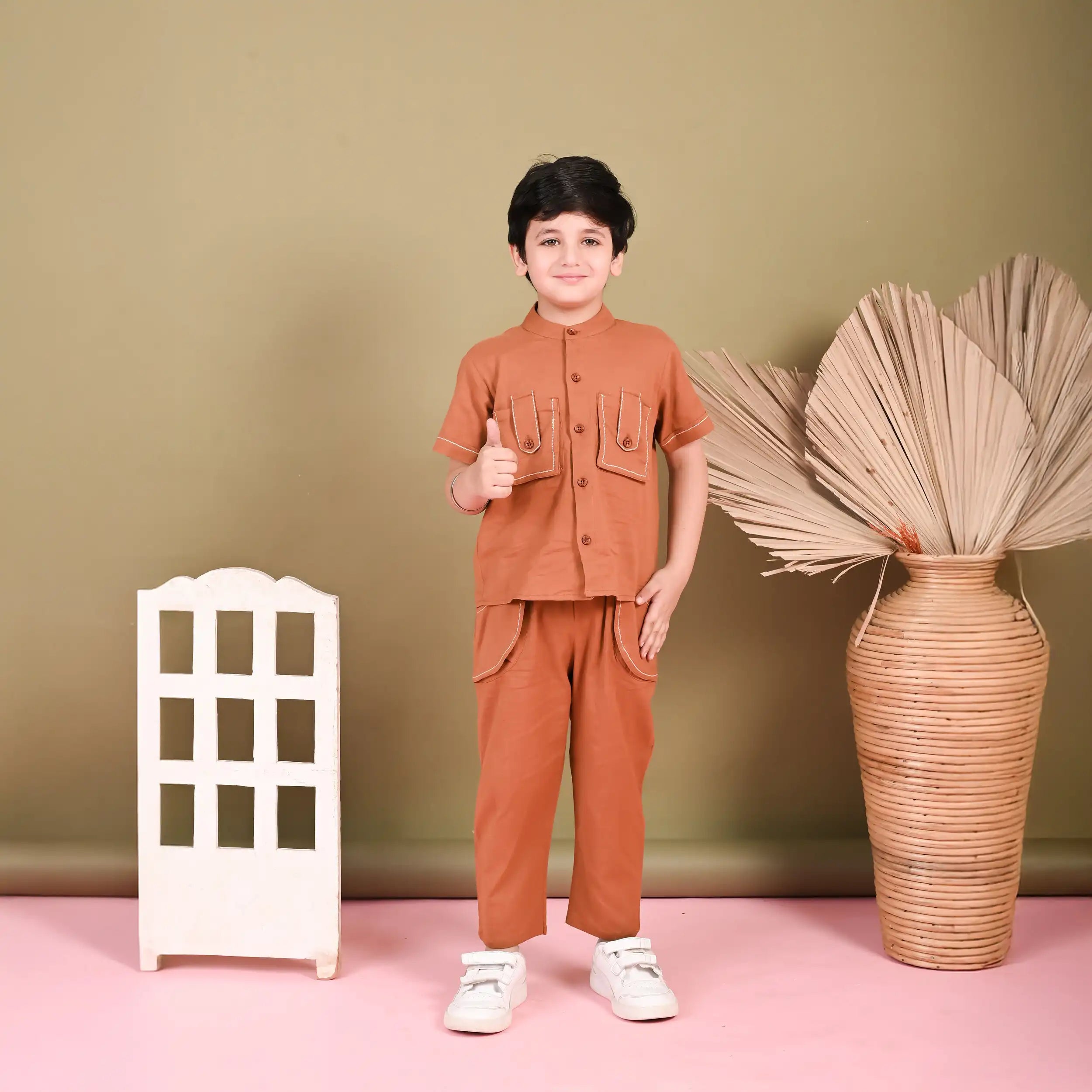 Tan Soft Cotton  Co-ord Set with Anchor  Detailing