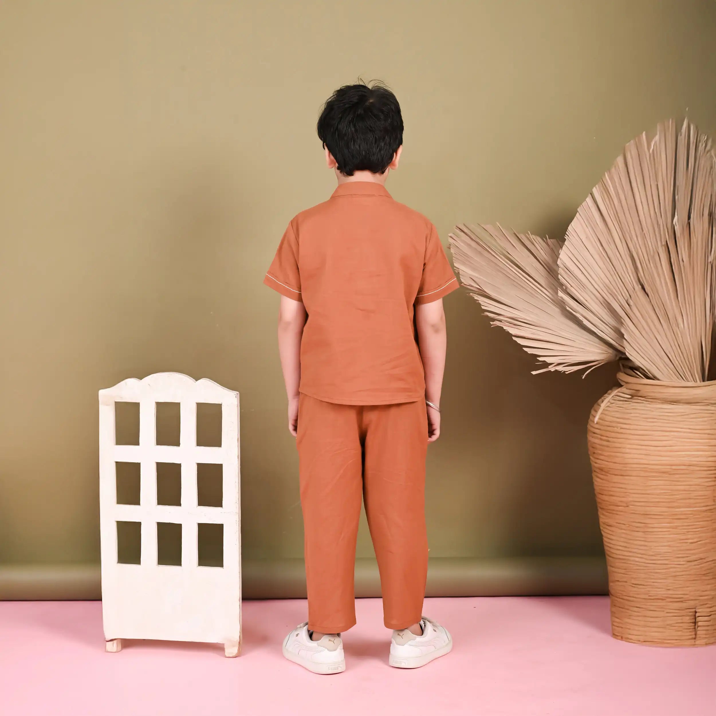 Tan Soft Cotton  Co-ord Set with Anchor  Detailing