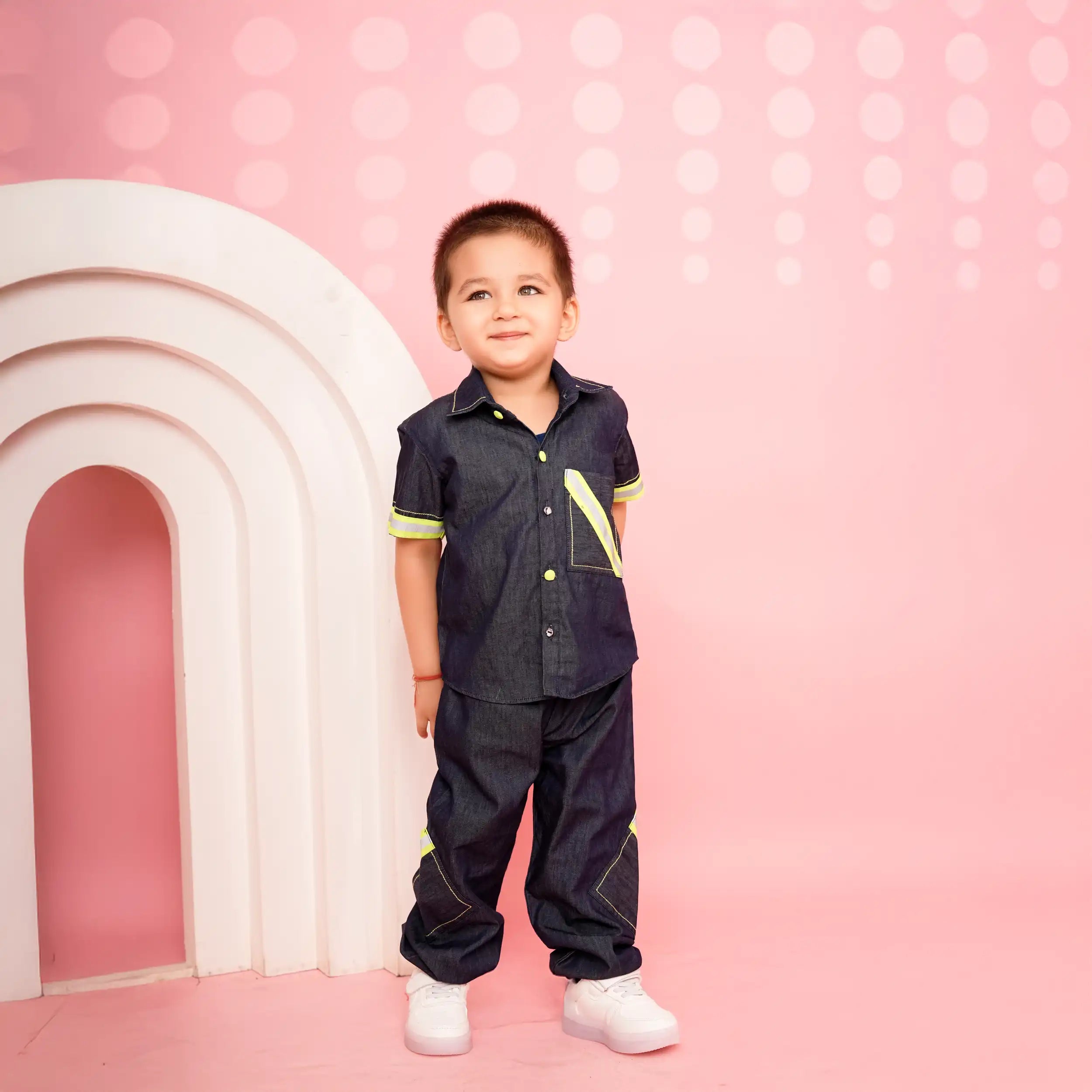 Dark Denim Co-ord Set with Neon Pop Details