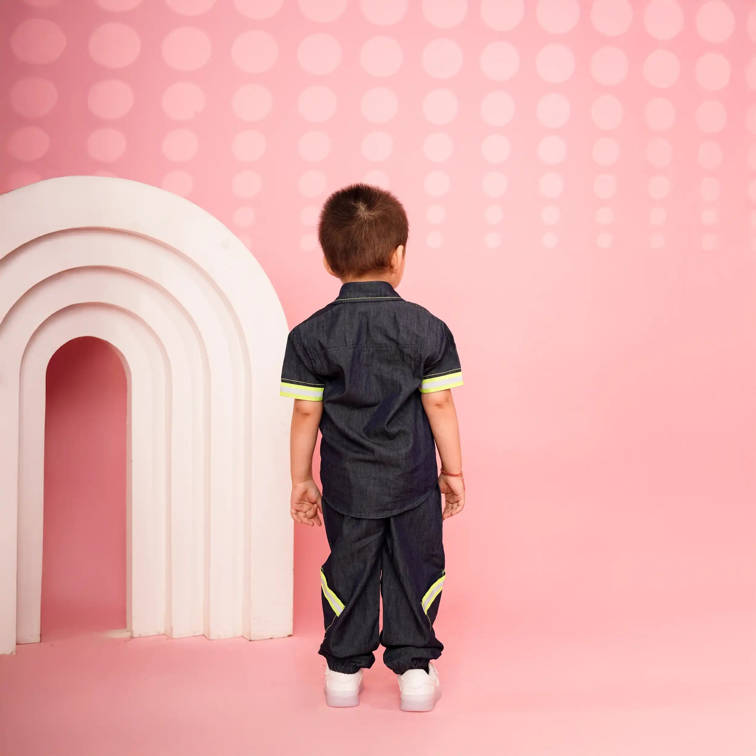 Dark Denim Co-ord Set with Neon Pop Details