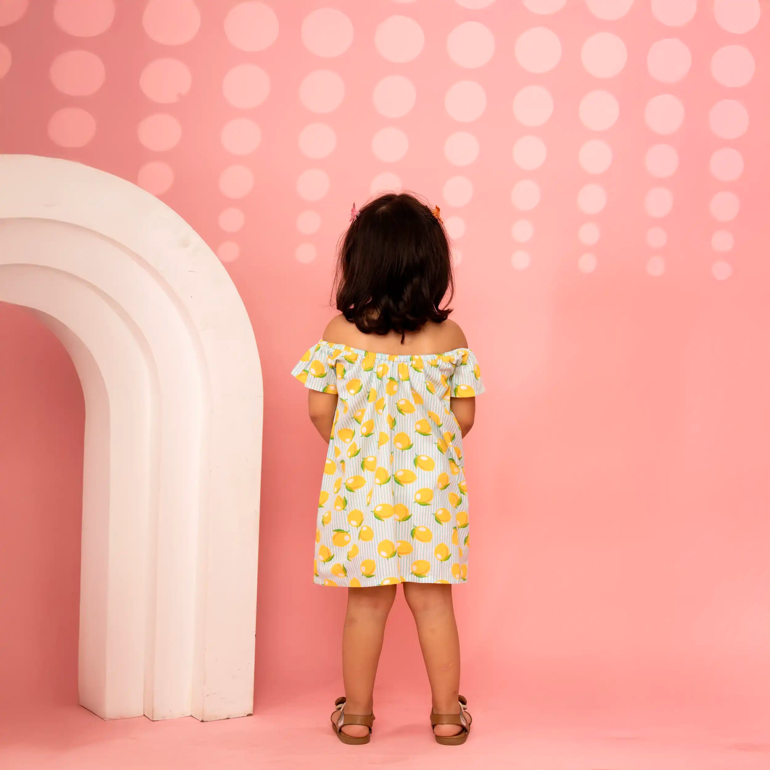 Lemon Striped Cotton Dress with Yellow Heart & Strappy Neck