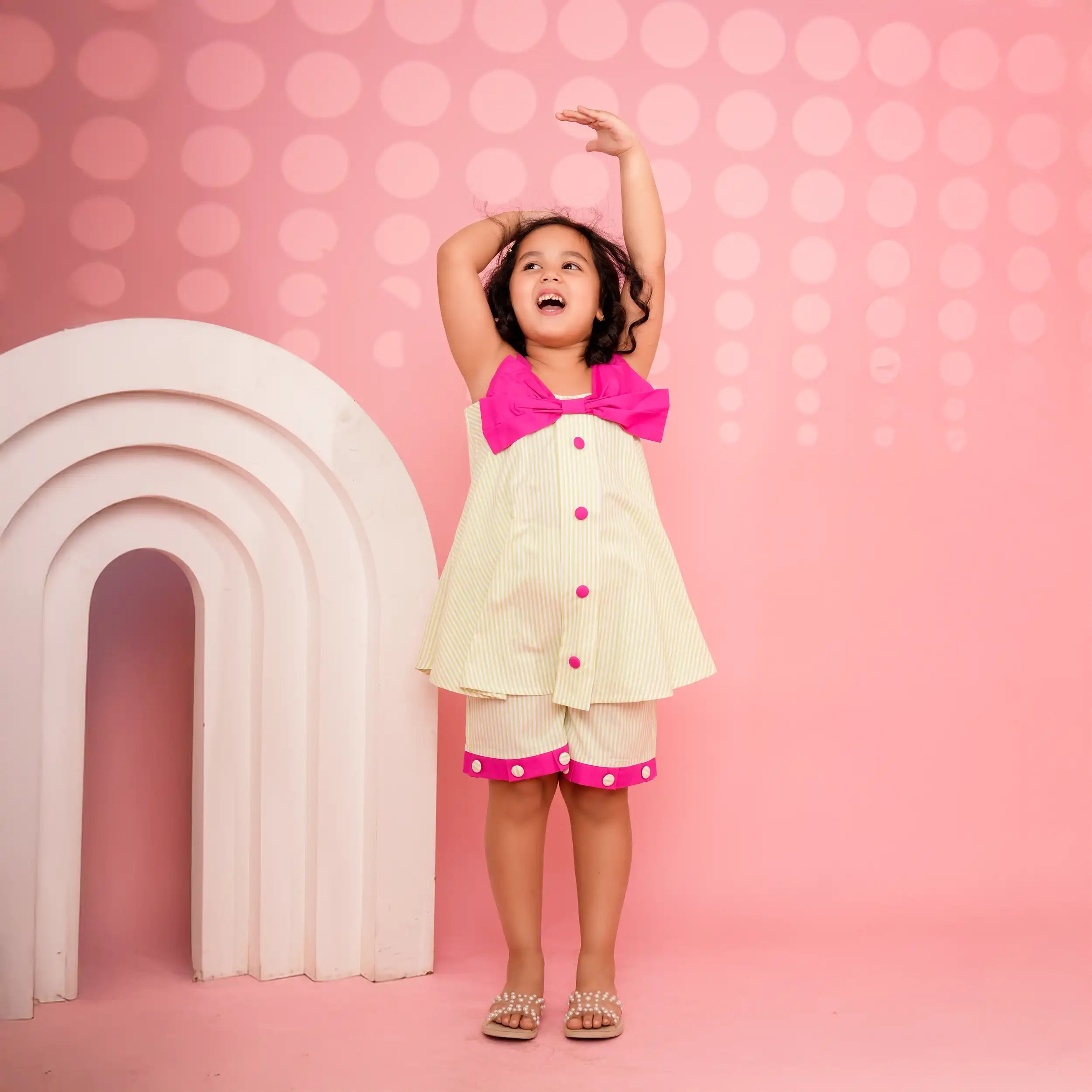 Stripe Pop Co-ord Set with Hot Pink Bow