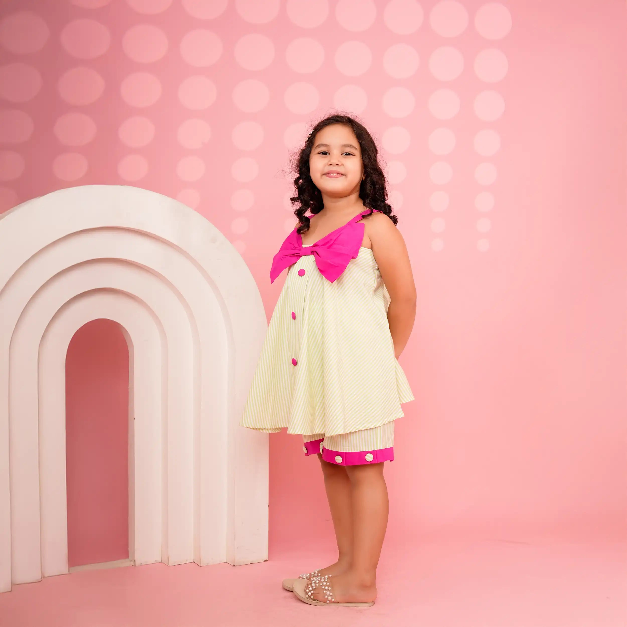 Stripe Pop Co-ord Set with Hot Pink Bow