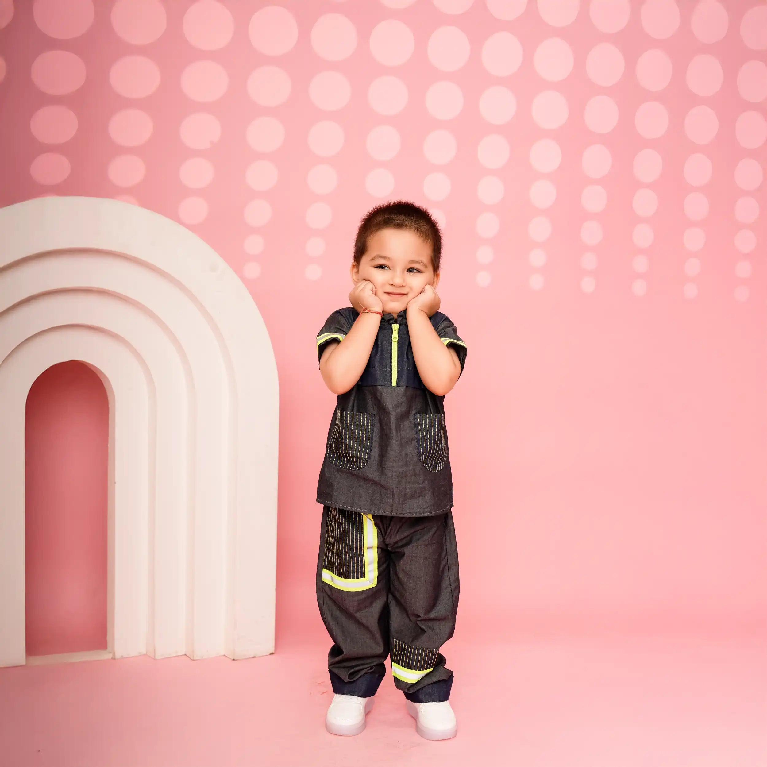 Stylish Dark Denim Kids Co-Ord Set with Neon Accents