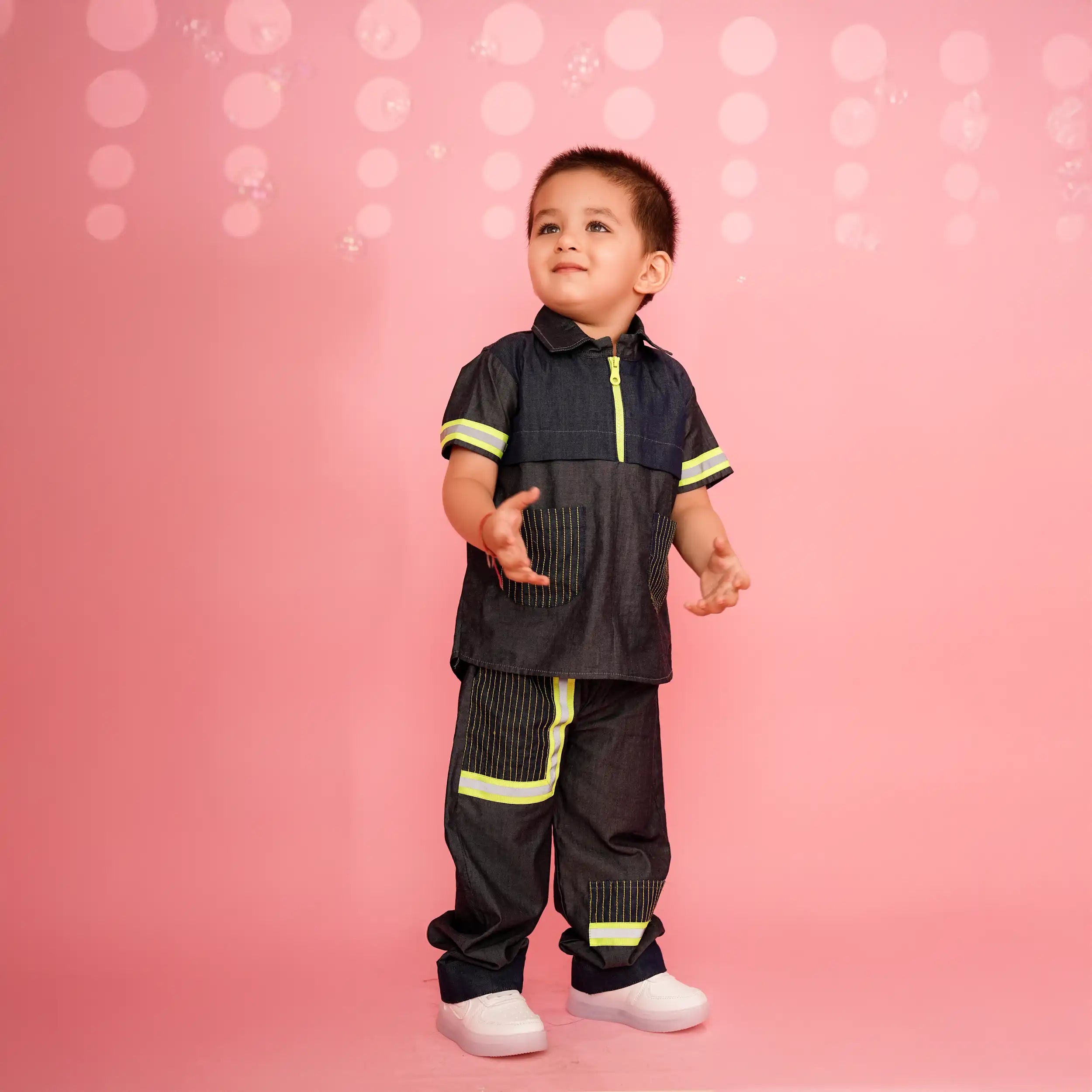 Stylish Dark Denim Kids Co-Ord Set with Neon Accents