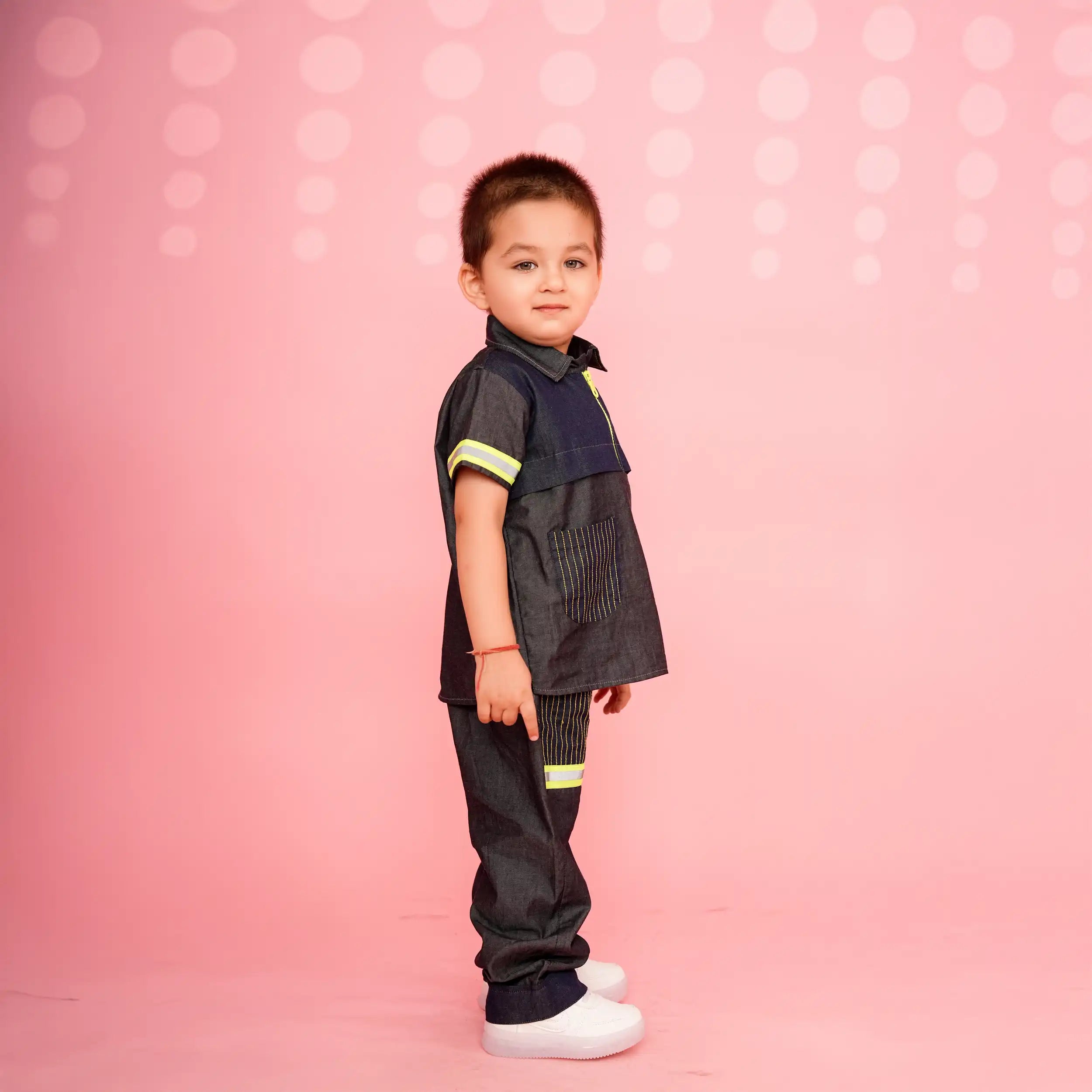 Stylish Dark Denim Kids Co-Ord Set with Neon Accents