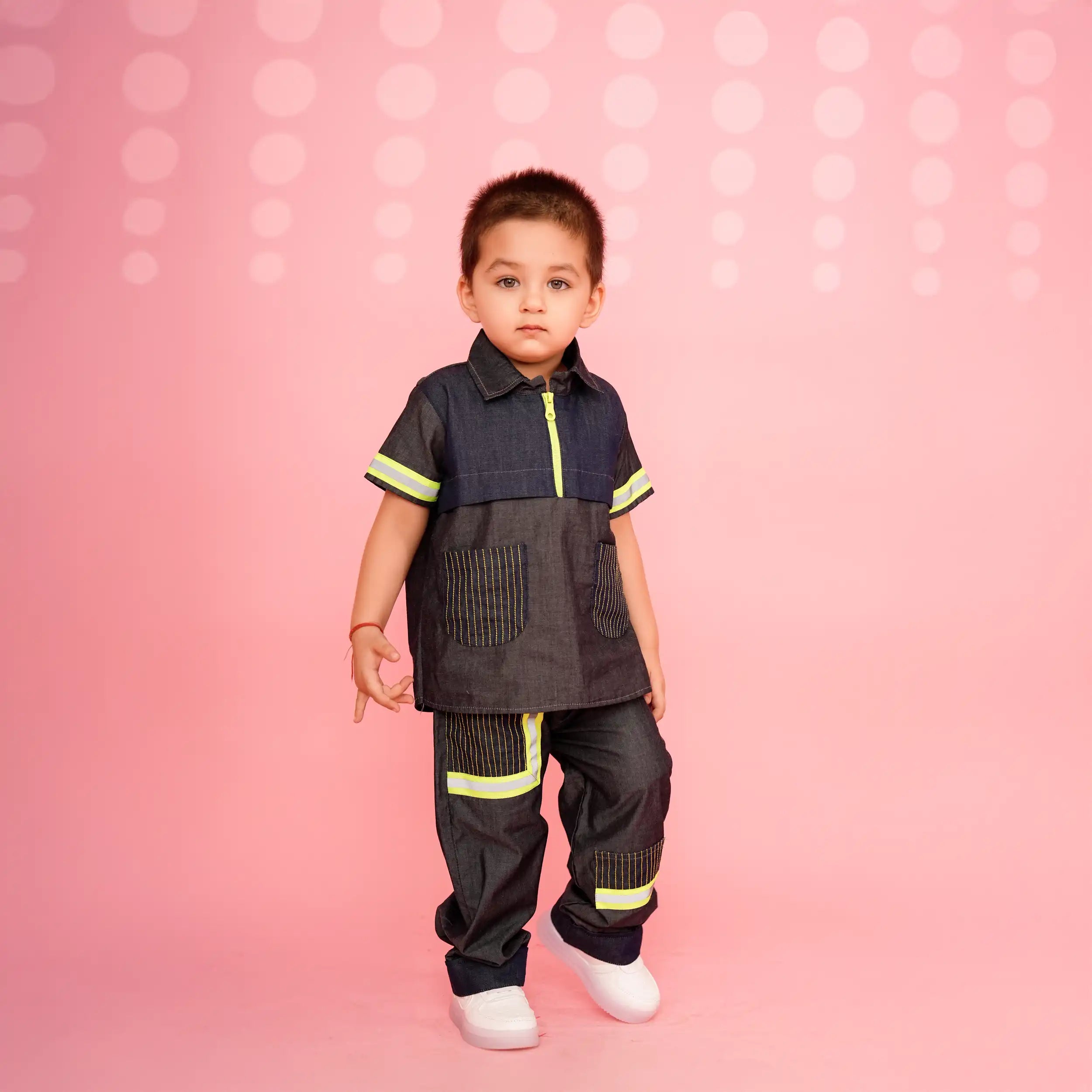 Stylish Dark Denim Kids Co-Ord Set with Neon Accents