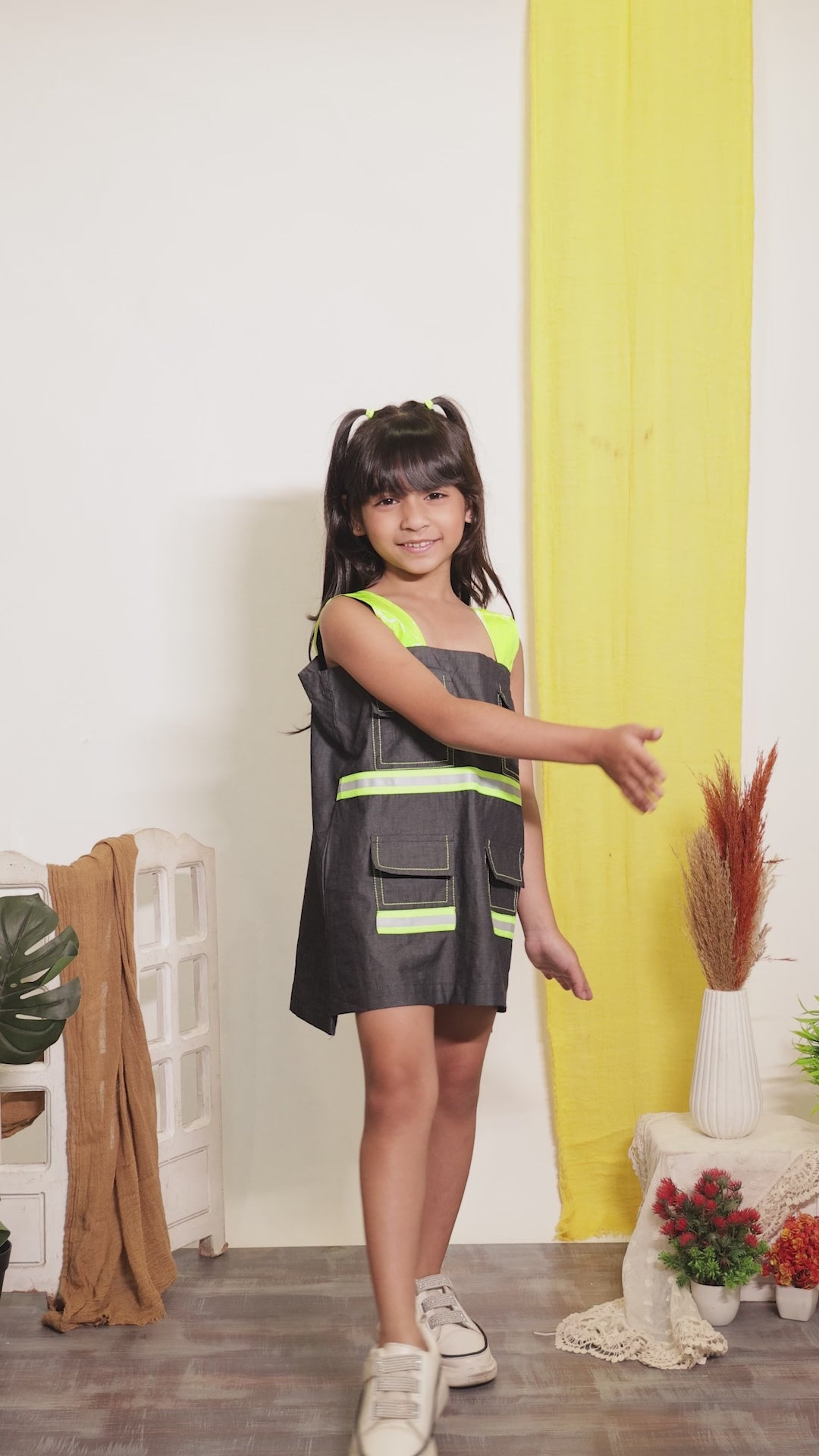 Grey Denim  Mini Dress with Reflective Neon Straps