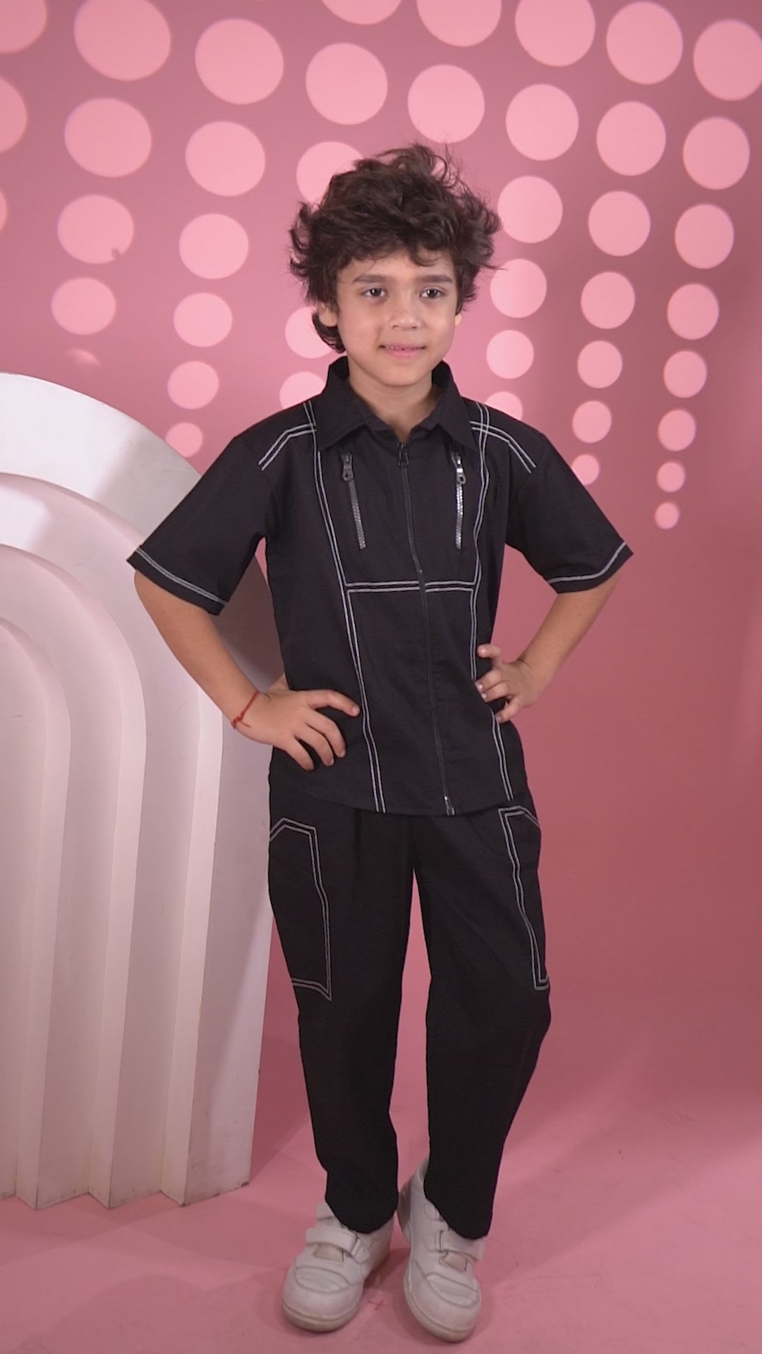 Black Anchor Detailed Co-ord Set with Twin Zipper Pattern