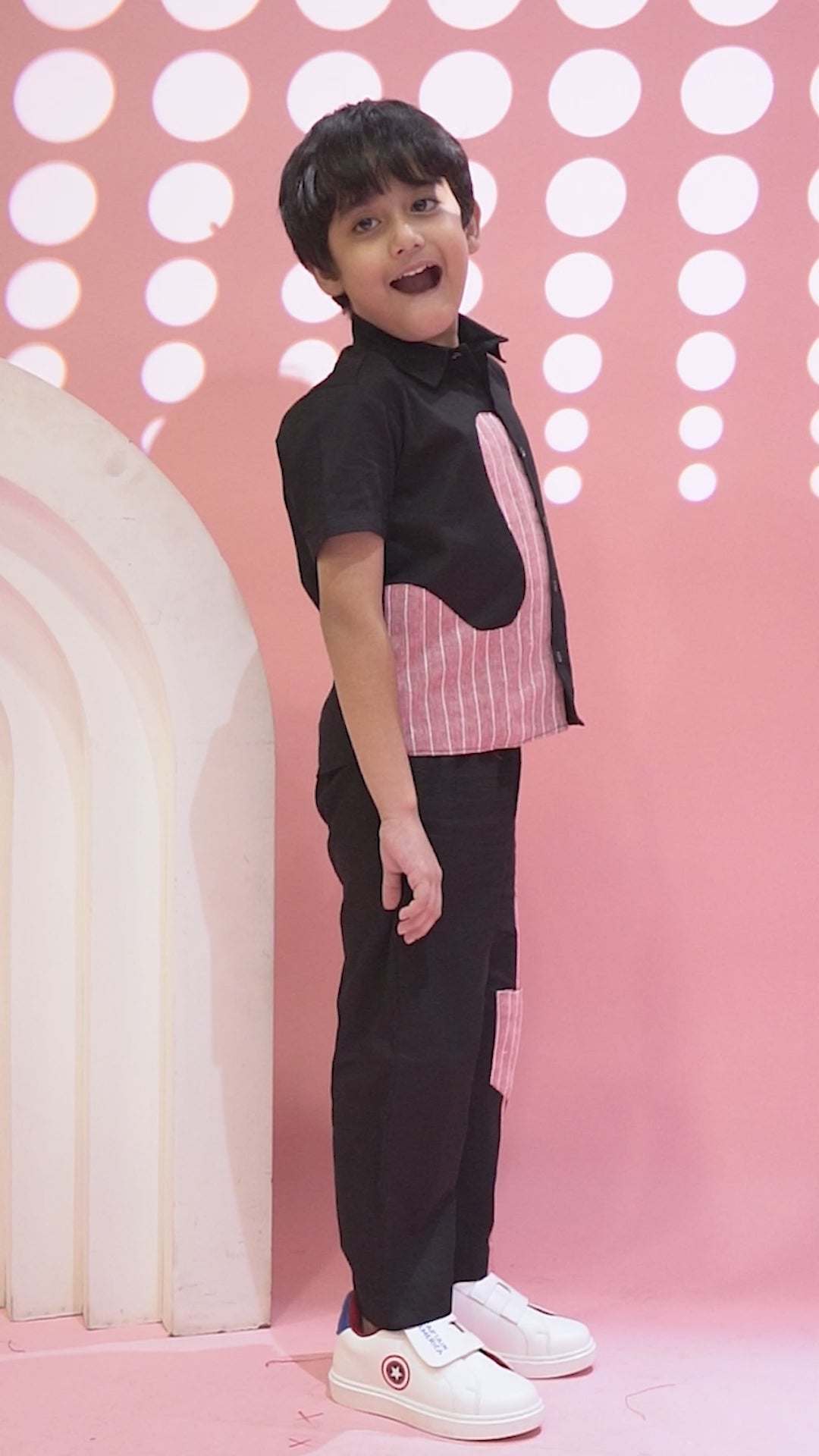 Black & Red  Abstract Denim Co-ord Set for Kids