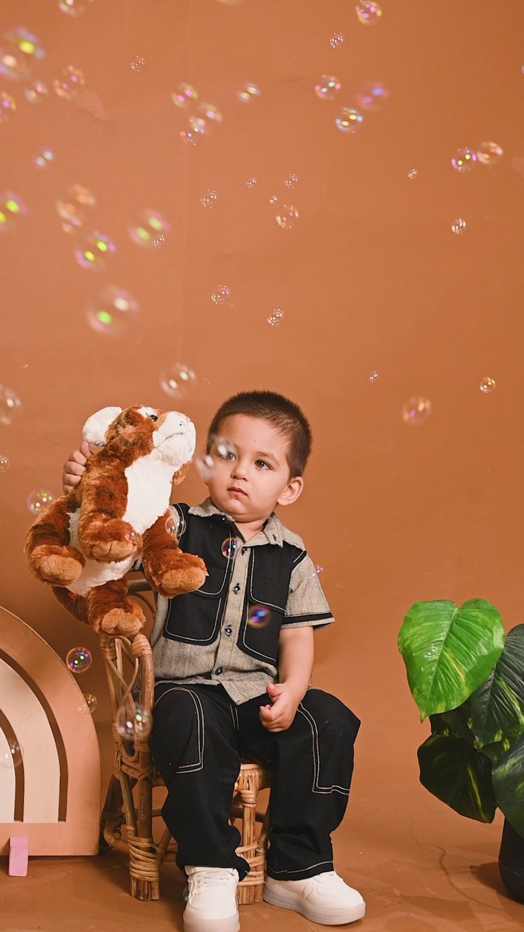 Brown Striped Co-ord Set with Abstract Pocket Shirt & Anchor Detail