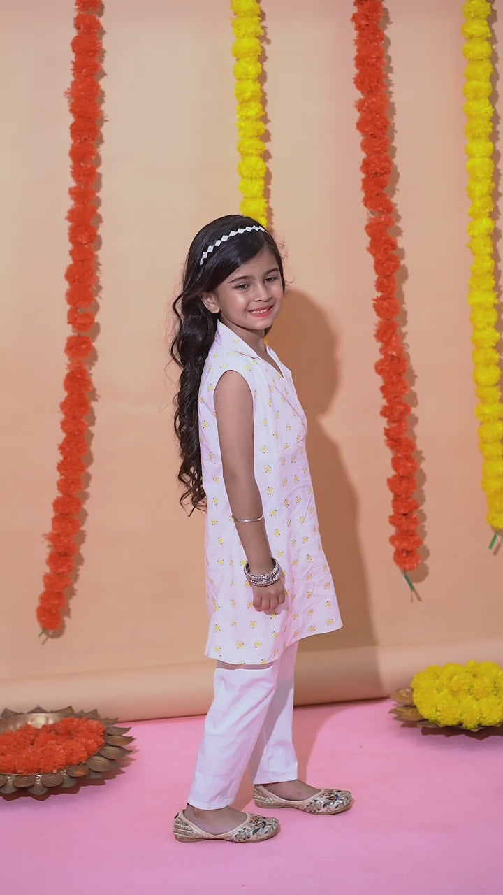 Pink Serenity Cotton-Linen Kurti Set