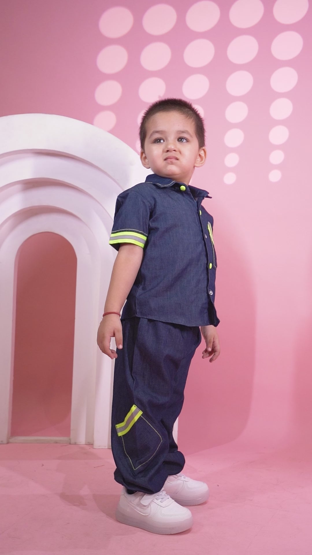 Dark Denim Co-ord Set with Neon Pop Details